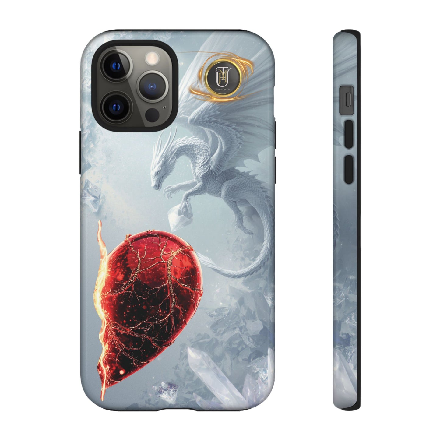 Couples Phone Case — Black Phoenix & White Dragon Heart Design (For Her))