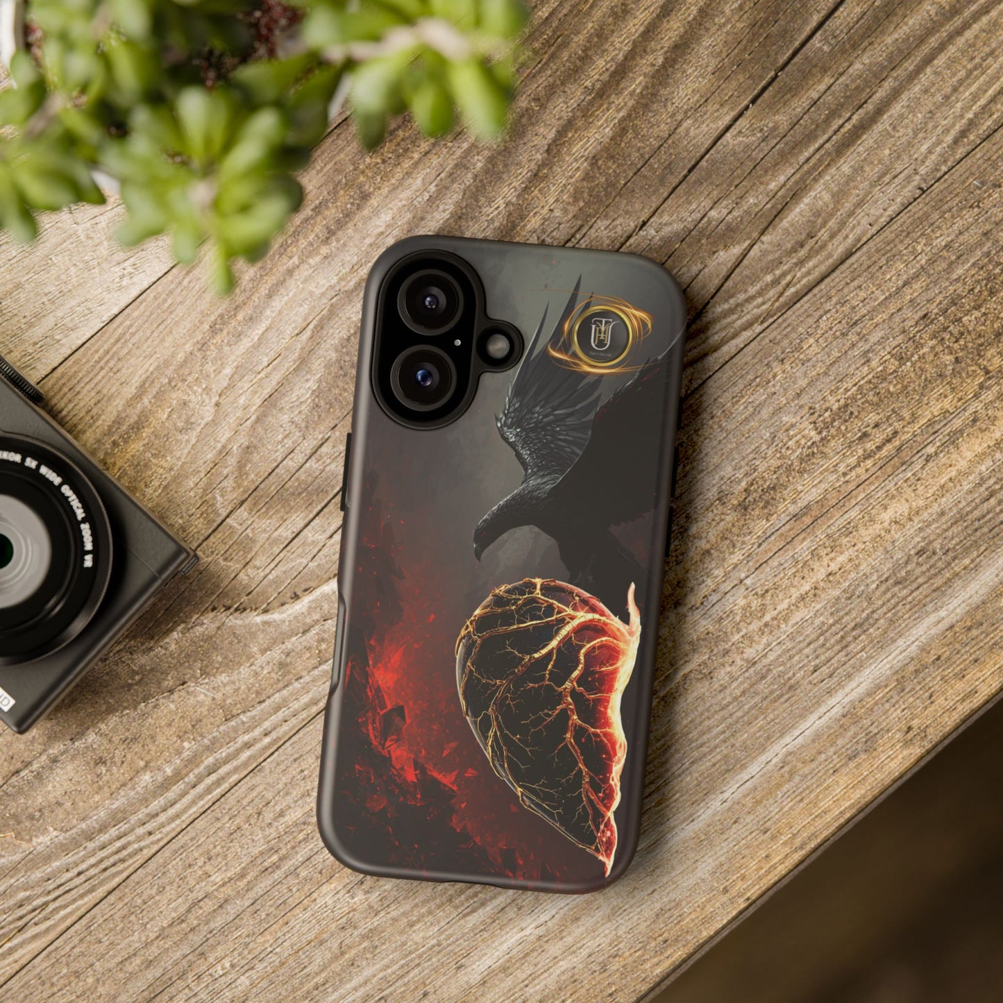 Couples Phone Case — Black Phoenix & White Dragon Heart Design (For Him)