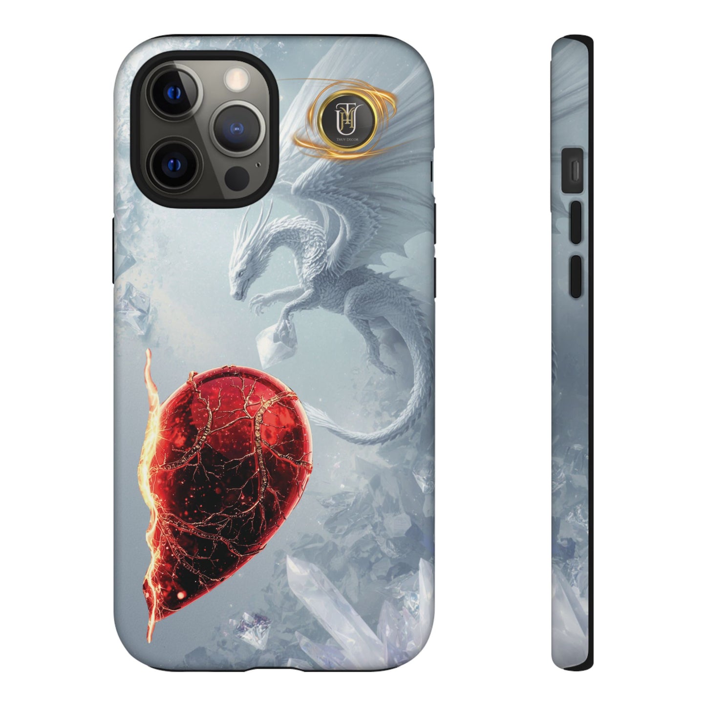 Couples Phone Case — Black Phoenix & White Dragon Heart Design (For Her))