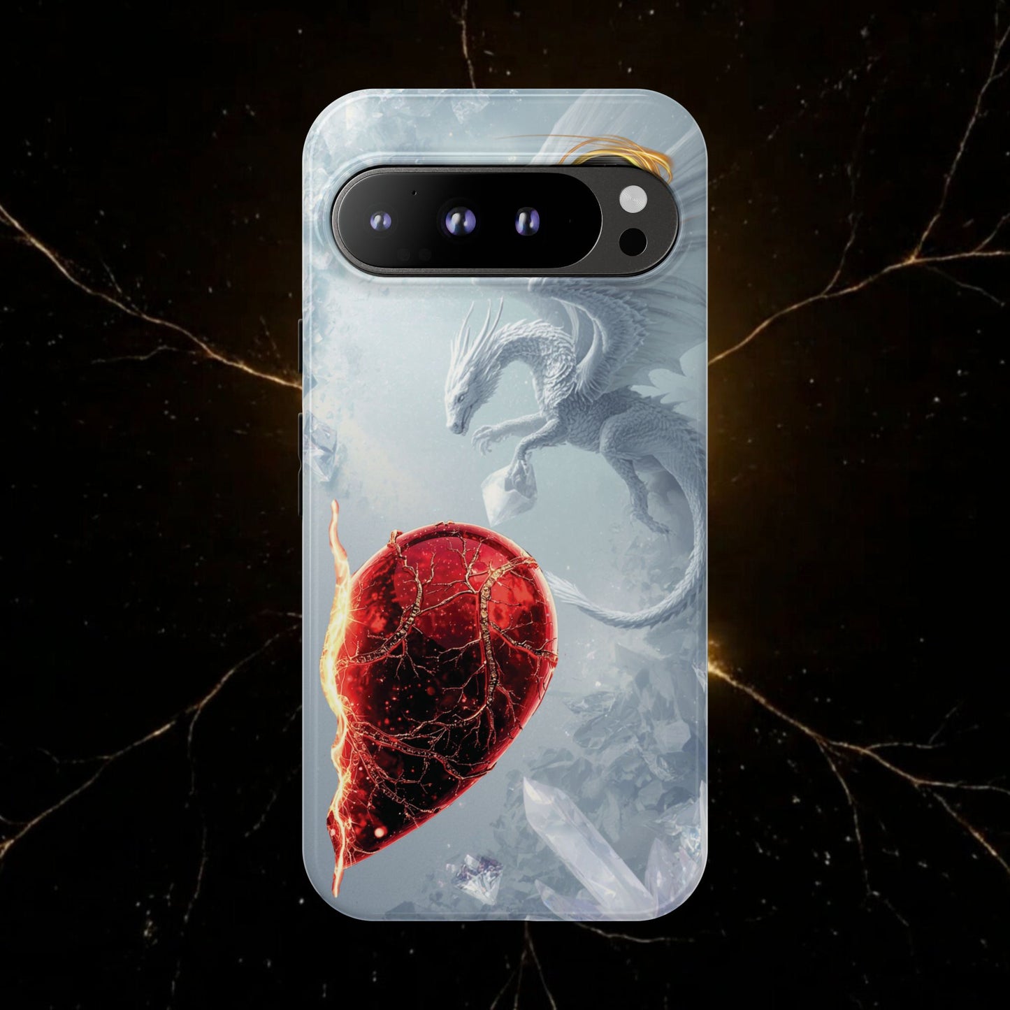 Couples Phone Case — Black Phoenix & White Dragon Heart Design (For Her))