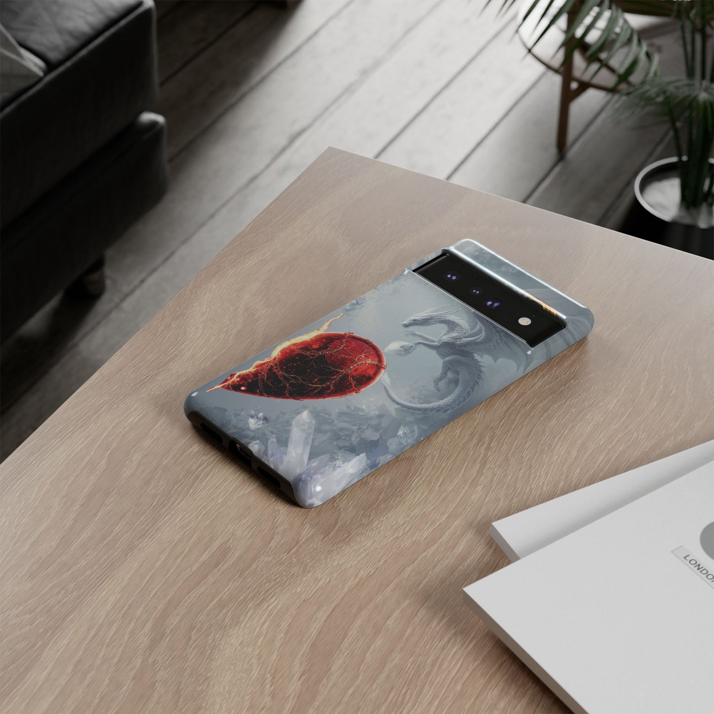 Couples Phone Case — Black Phoenix & White Dragon Heart Design (For Her))