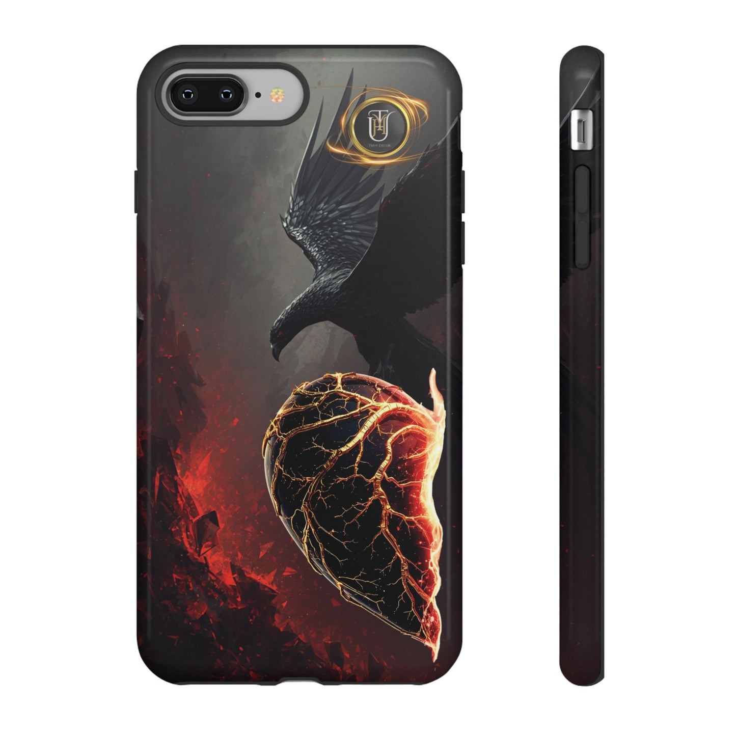 Couples Phone Case — Black Phoenix & White Dragon Heart Design (For Him)