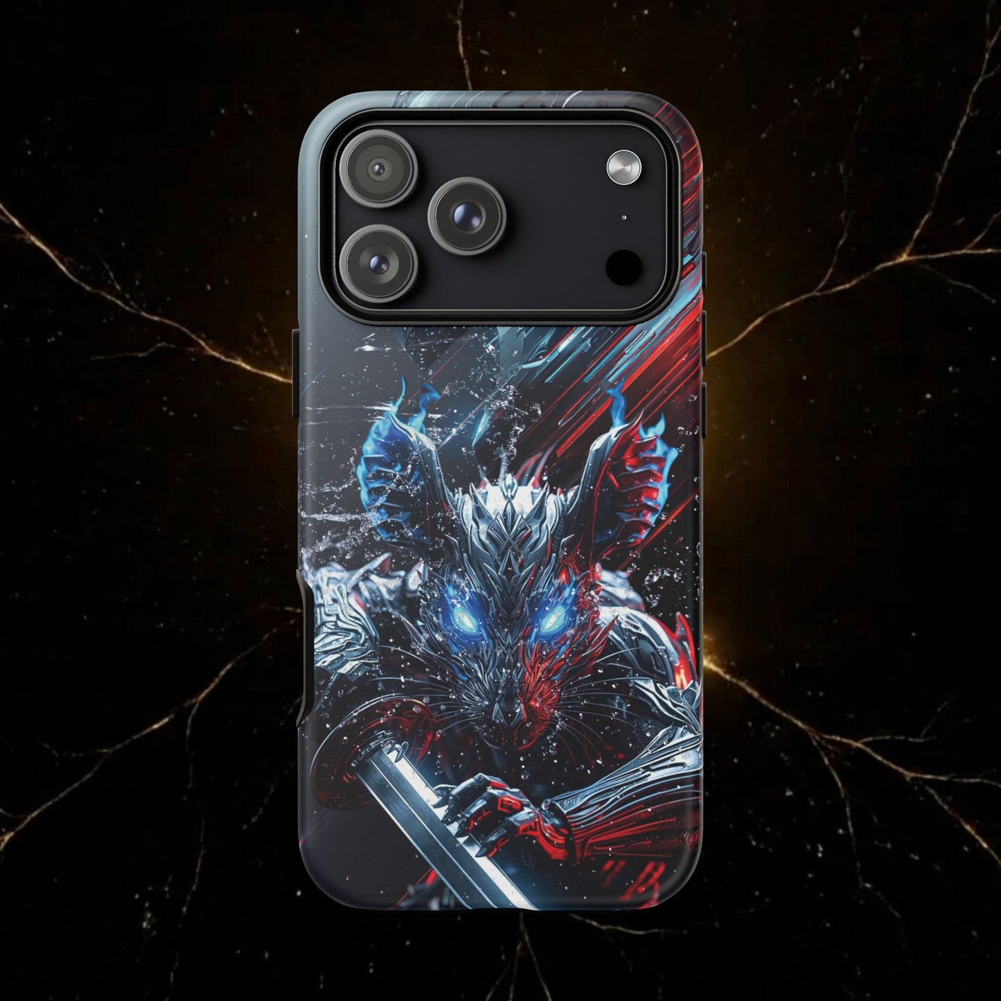 Lunar Metal Rat Samurai Phone Case — Warrior Rodent Armor Design