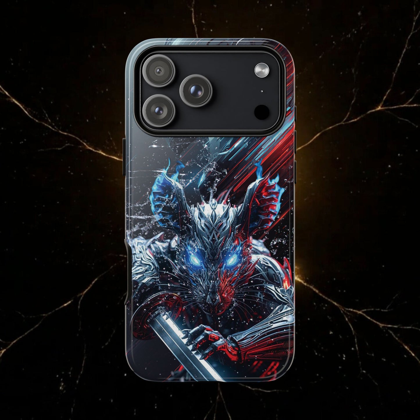 Lunar Metal Rat Samurai Phone Case — Warrior Rodent Armor Design