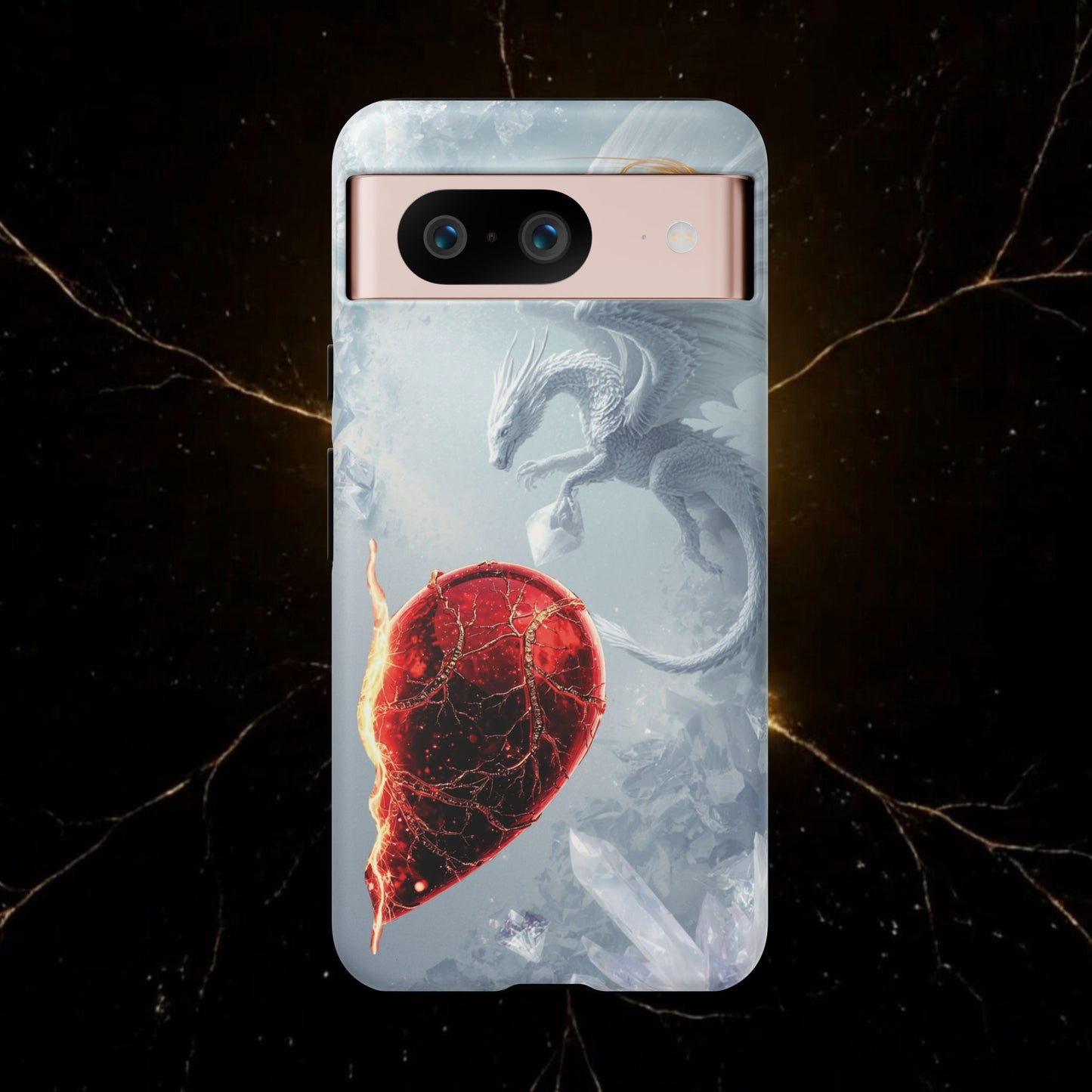 Couples Phone Case — Black Phoenix & White Dragon Heart Design (For Her))