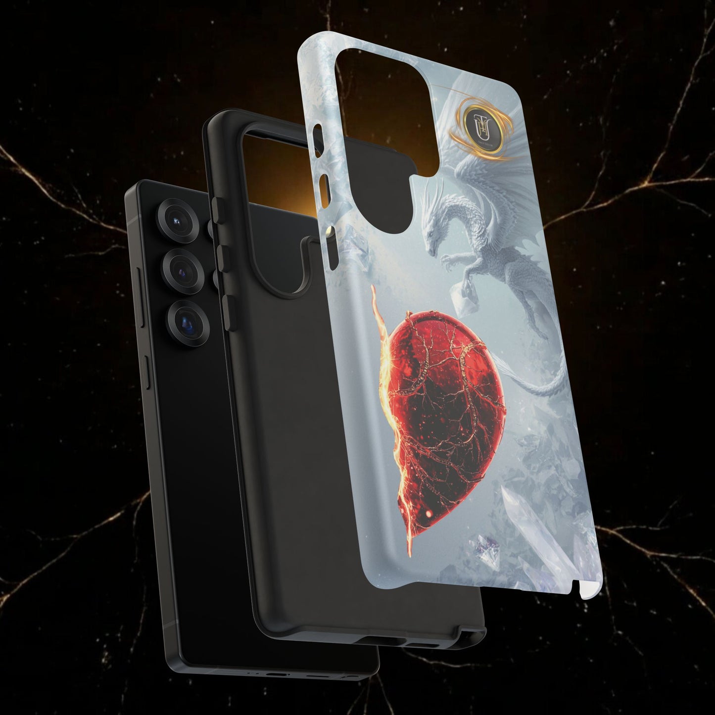 Couples Phone Case — Black Phoenix & White Dragon Heart Design (For Her))