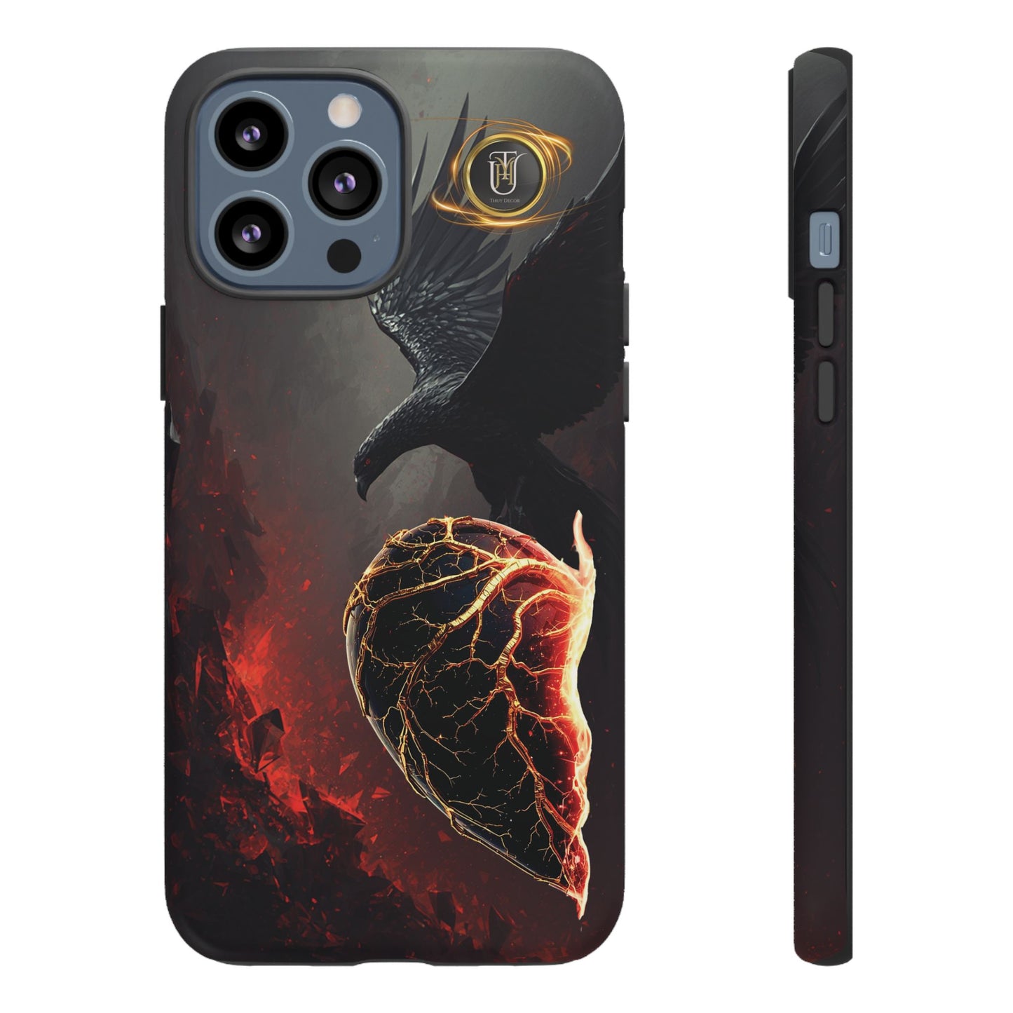 Couples Phone Case — Black Phoenix & White Dragon Heart Design (For Him)