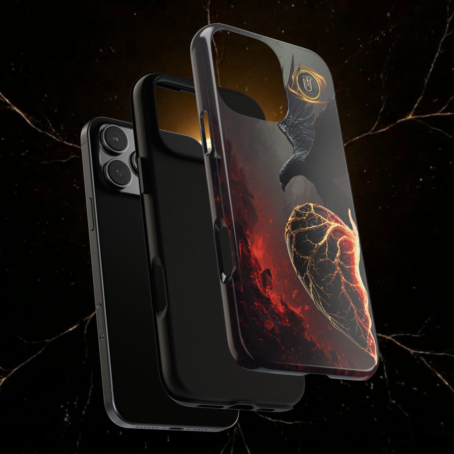 Couples Phone Case — Black Phoenix & White Dragon Heart Design (For Him)