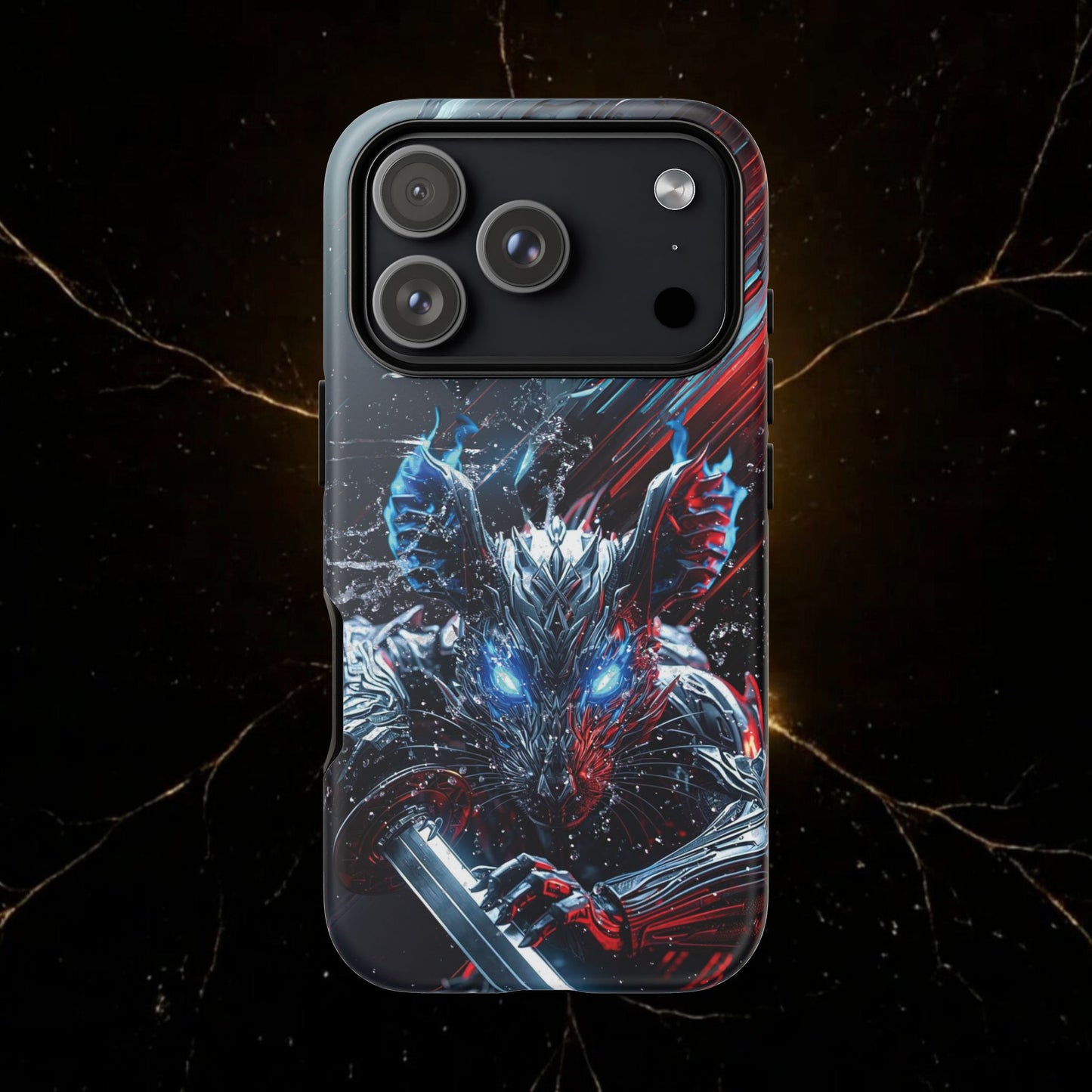 Lunar Metal Rat Samurai Phone Case — Warrior Rodent Armor Design