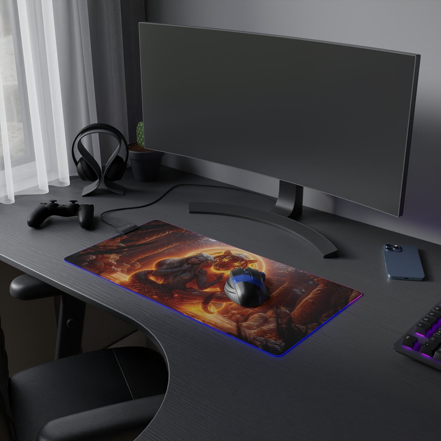 10K Lady Snake & Tiger "The Queen" - LED Gaming Mouse Pad
