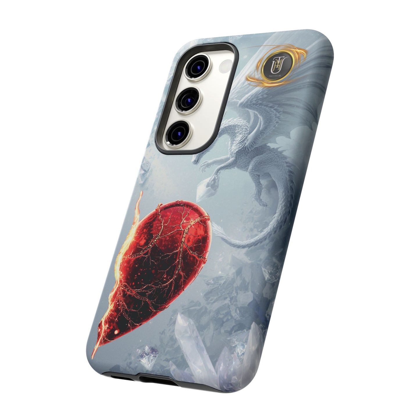 Couples Phone Case — Black Phoenix & White Dragon Heart Design (For Her))