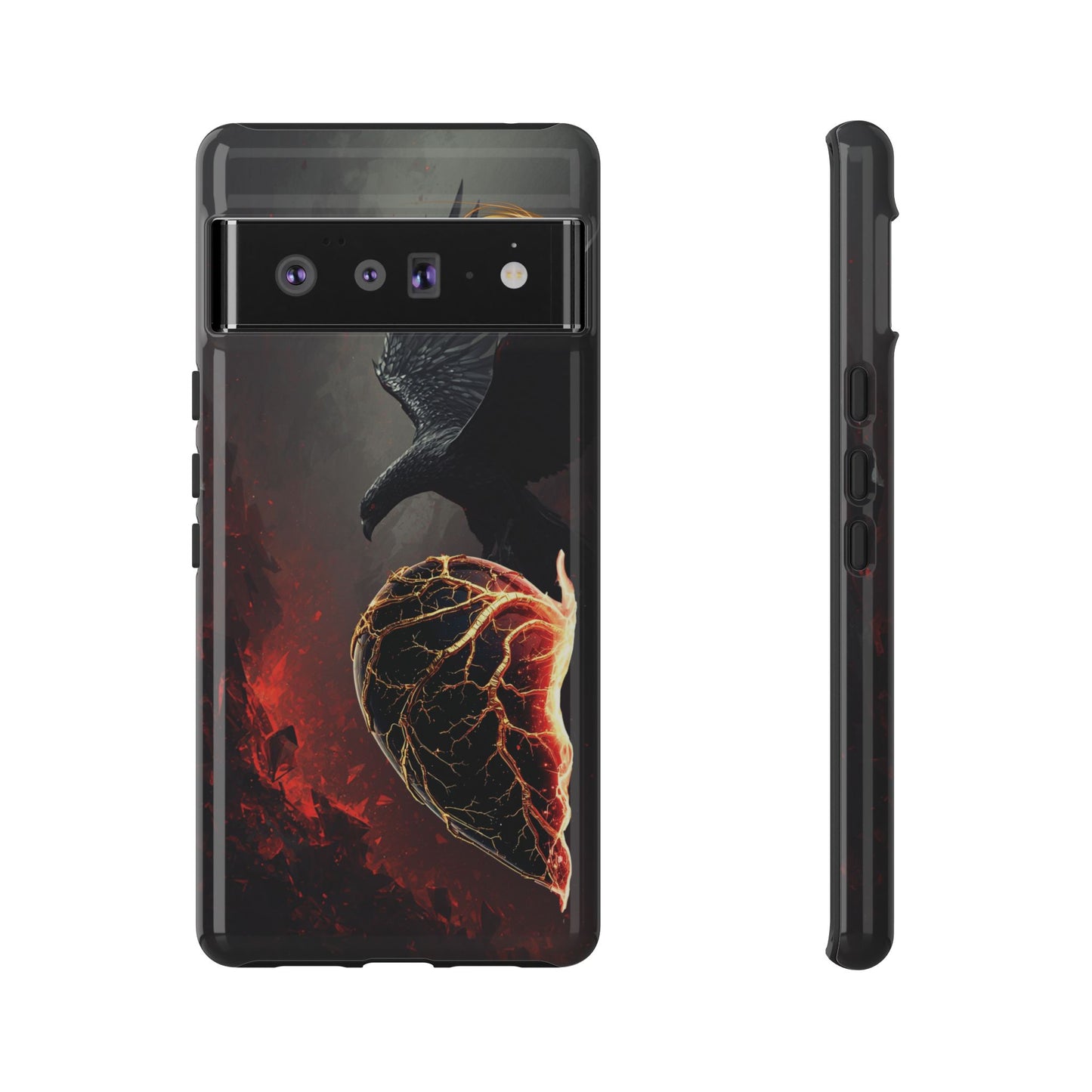 Couples Phone Case — Black Phoenix & White Dragon Heart Design (For Him)
