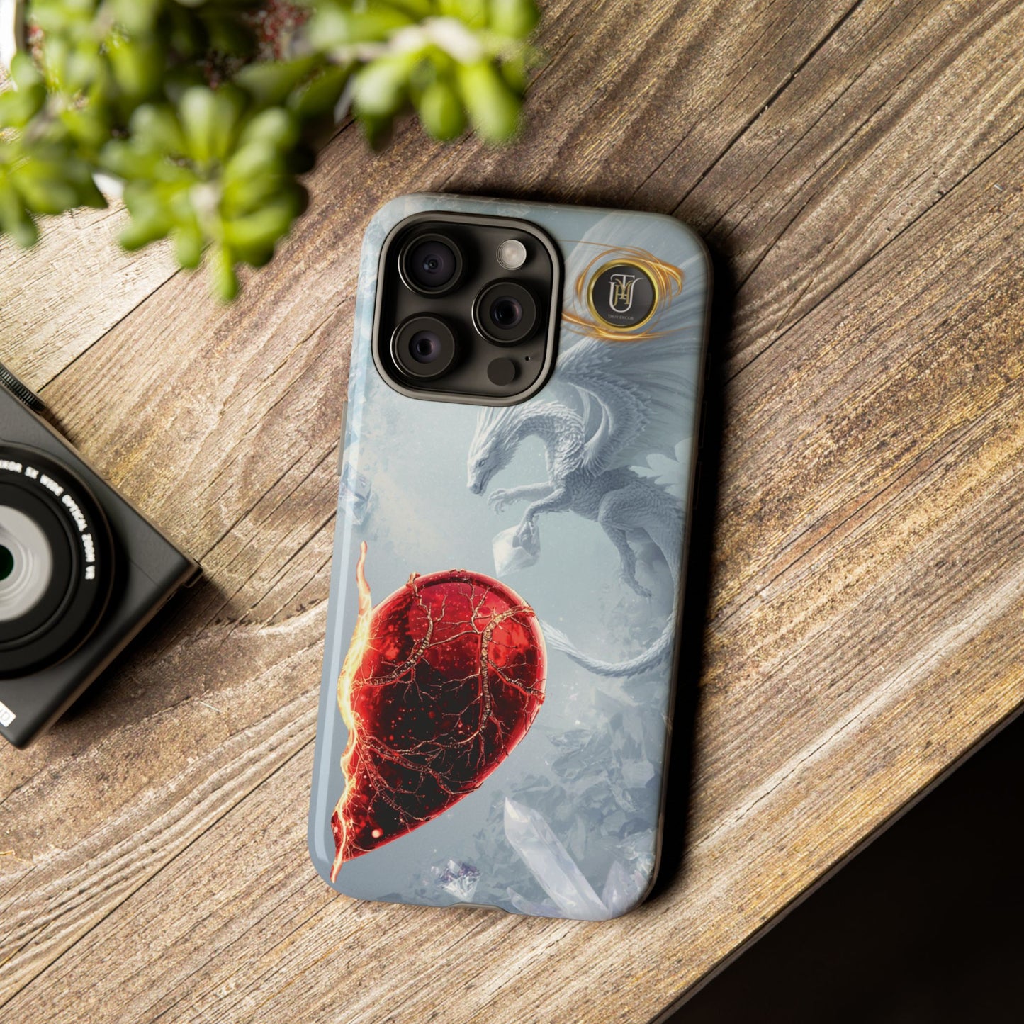 Couples Phone Case — Black Phoenix & White Dragon Heart Design (For Her))