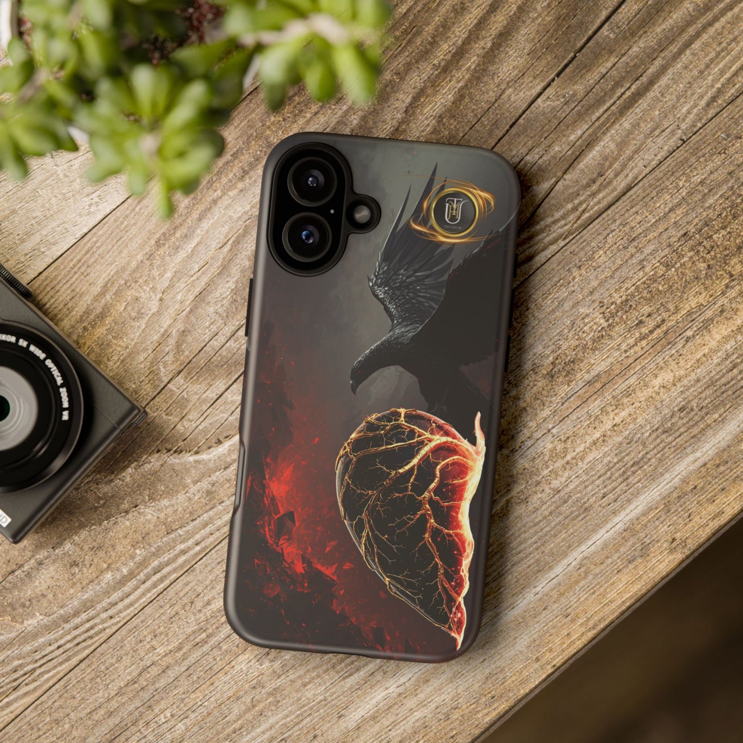 Couples Phone Case — Black Phoenix & White Dragon Heart Design (For Him)