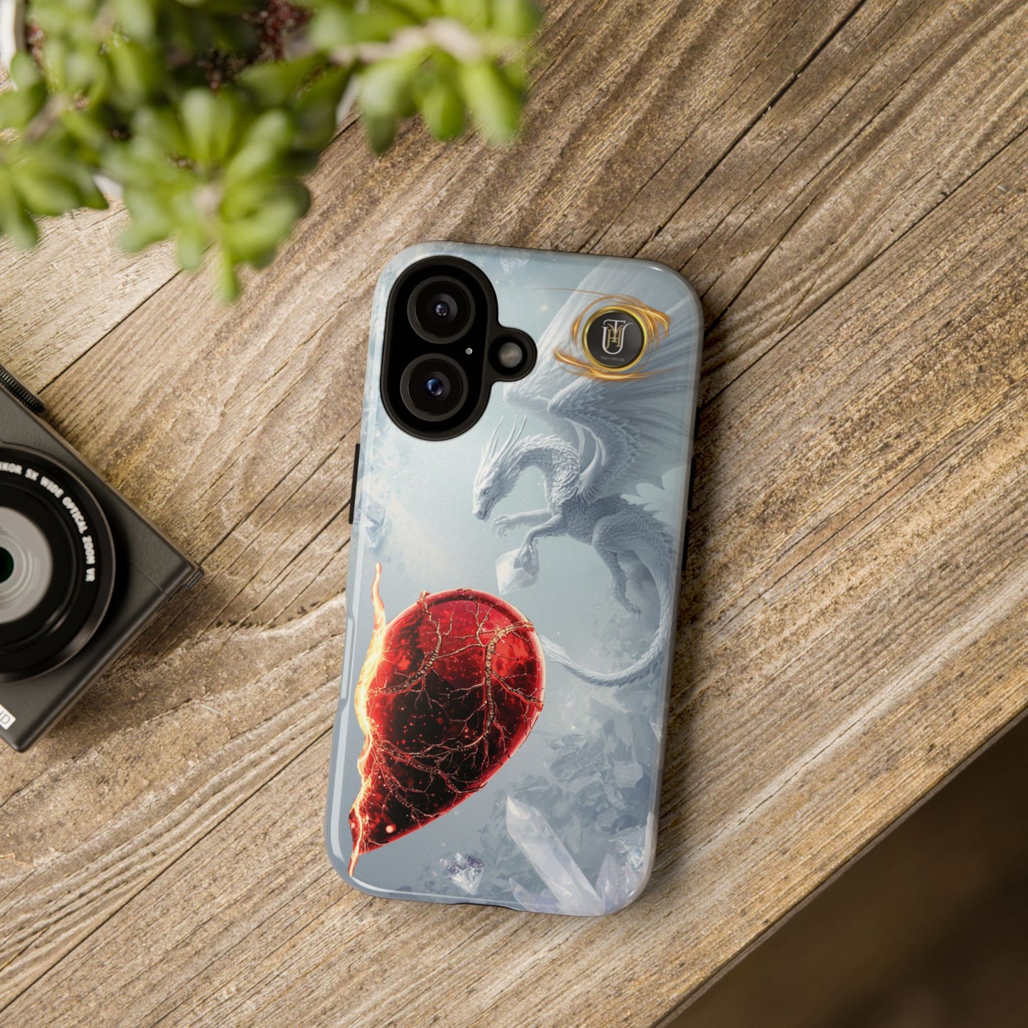 Couples Phone Case — Black Phoenix & White Dragon Heart Design (For Her))