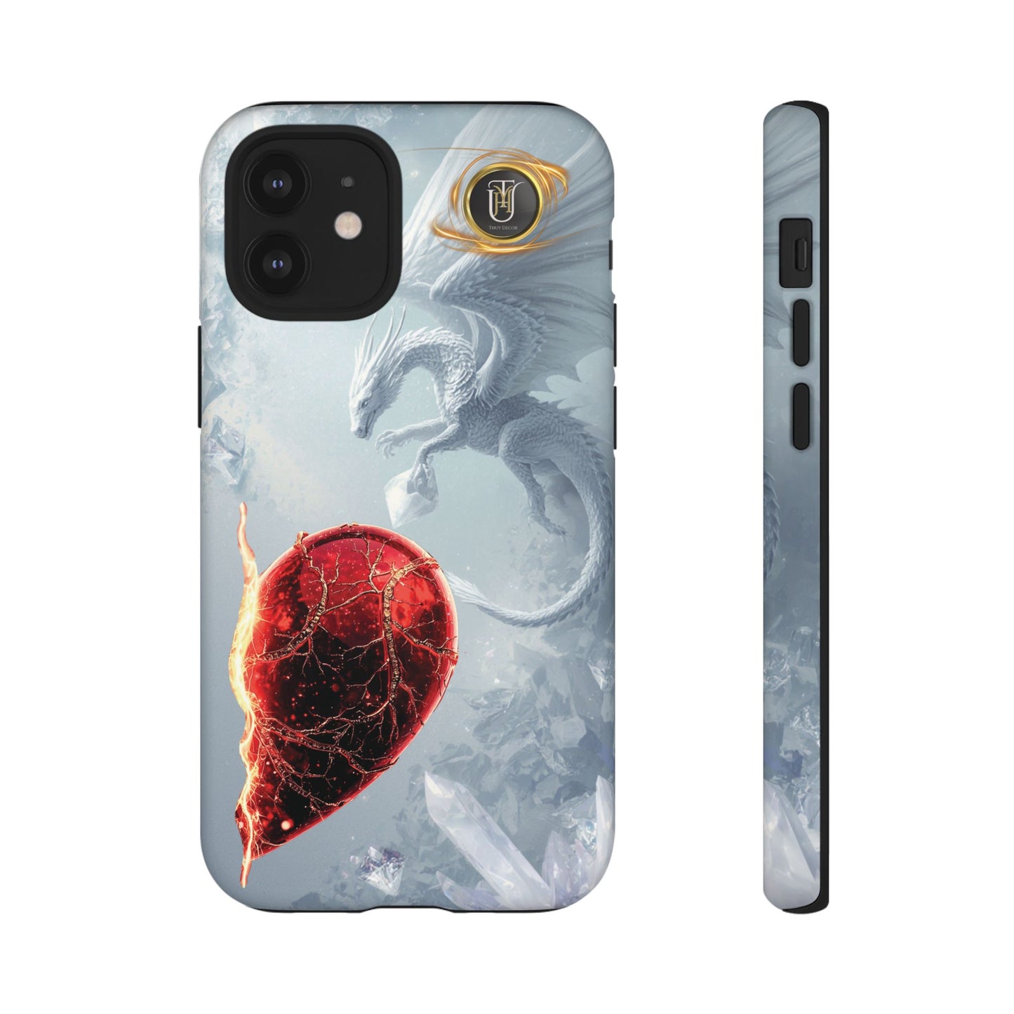 Couples Phone Case — Black Phoenix & White Dragon Heart Design (For Her))