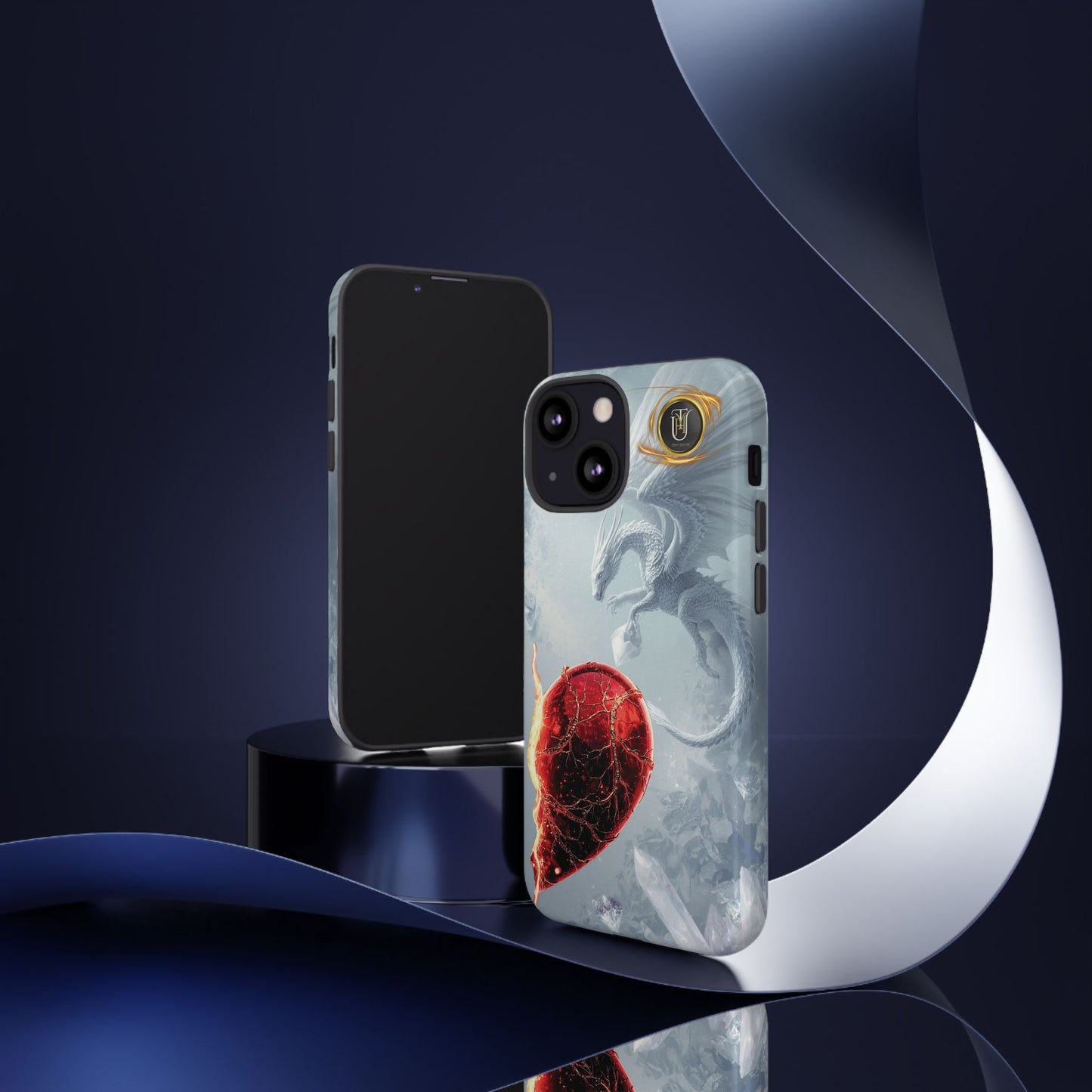 Couples Phone Case — Black Phoenix & White Dragon Heart Design (For Her))