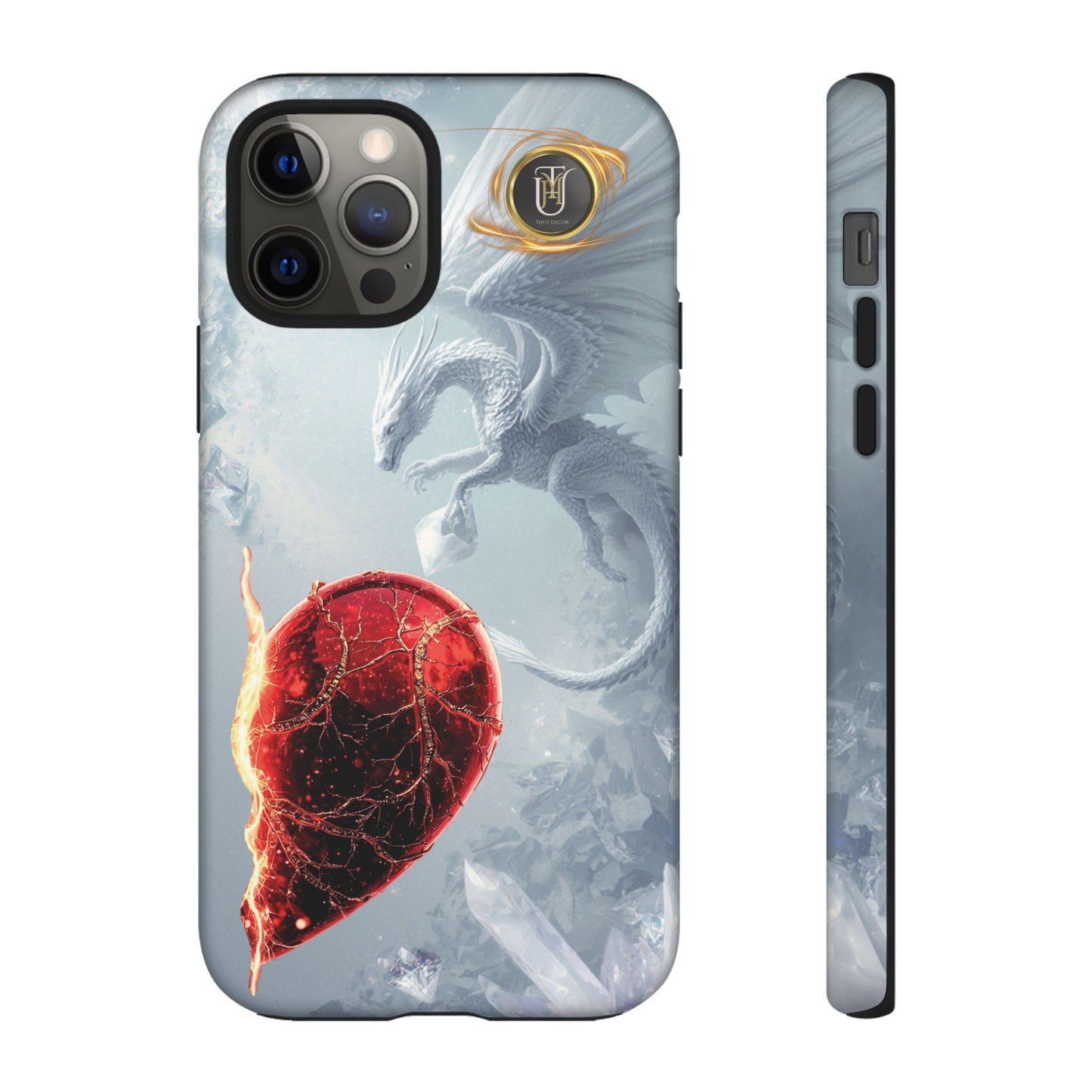 Couples Phone Case — Black Phoenix & White Dragon Heart Design (For Her))