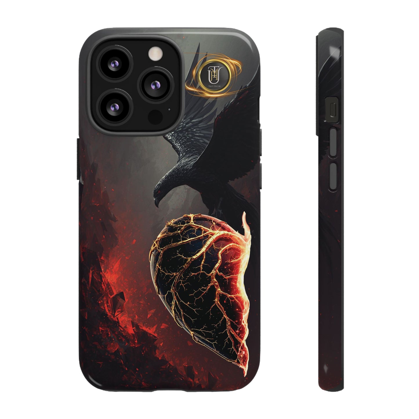 Couples Phone Case — Black Phoenix & White Dragon Heart Design (For Him)