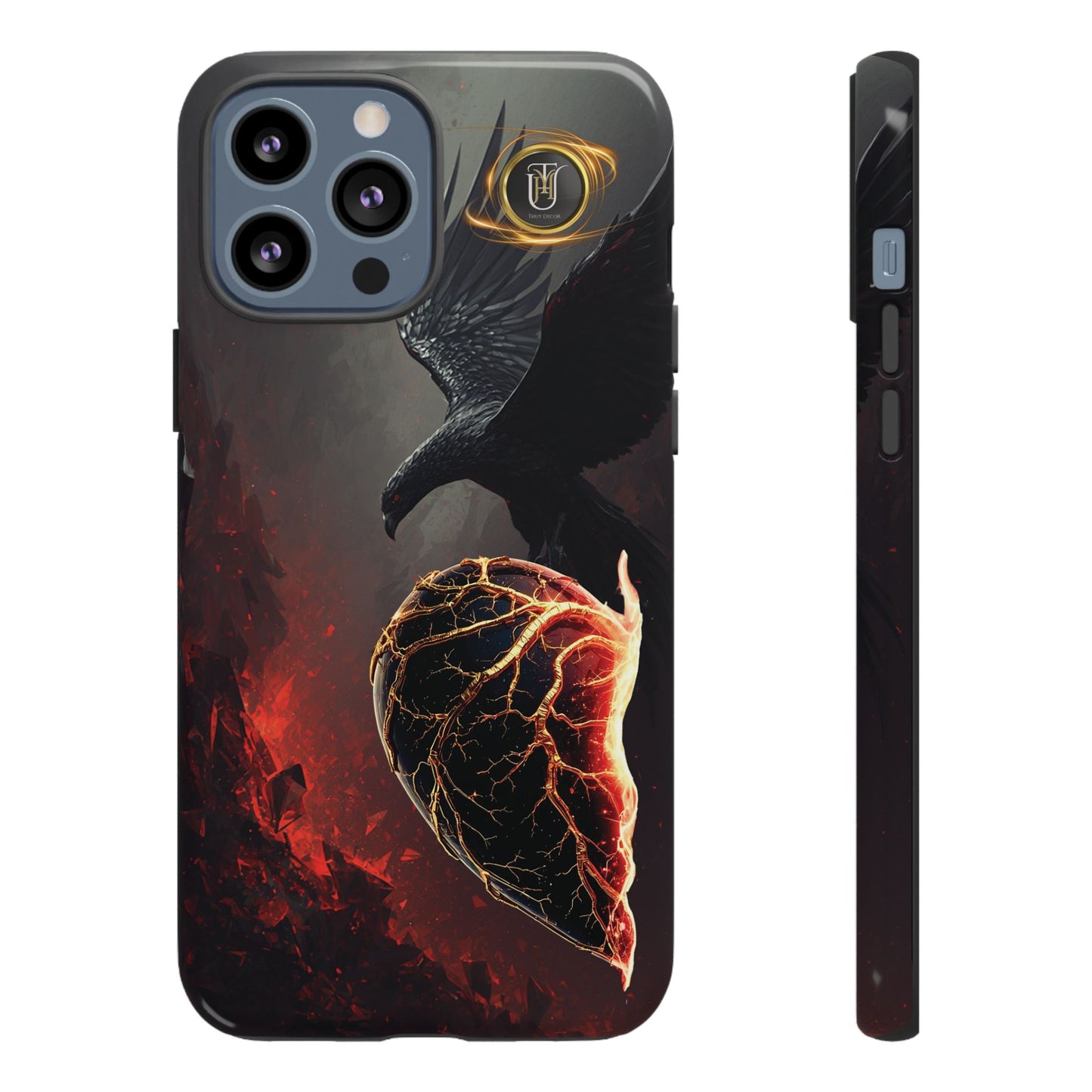 Couples Phone Case — Black Phoenix & White Dragon Heart Design (For Him)