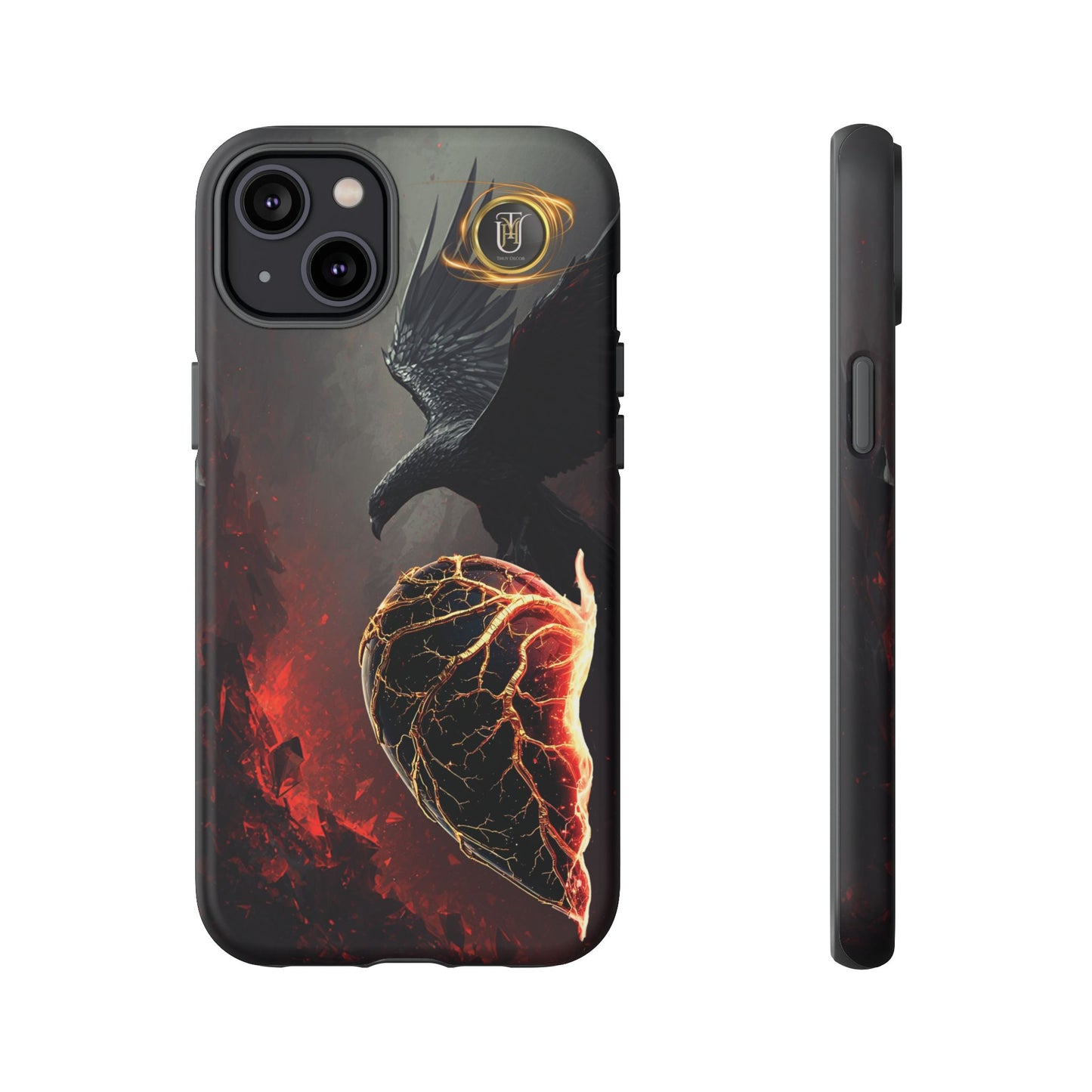 Couples Phone Case — Black Phoenix & White Dragon Heart Design (For Him)