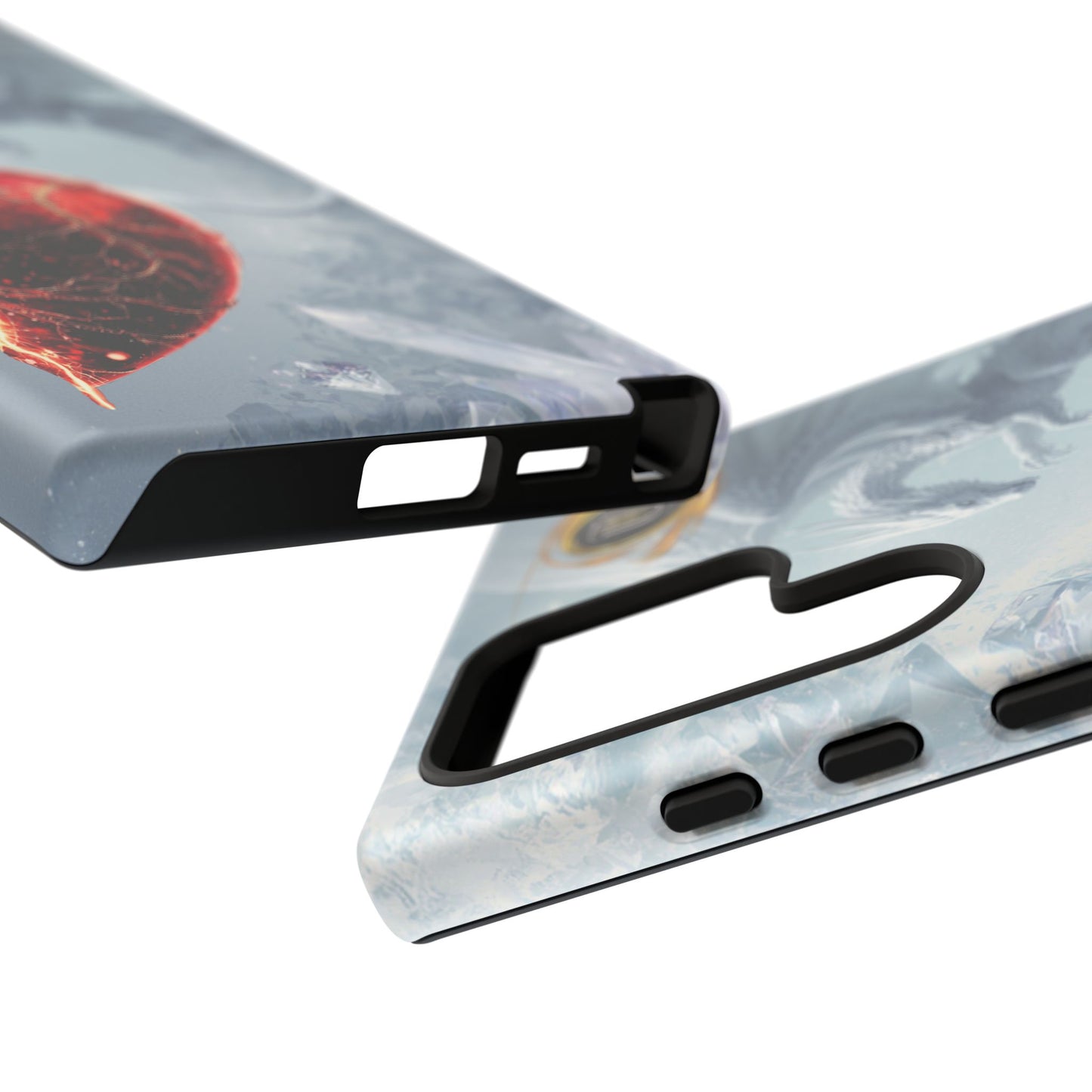 Couples Phone Case — Black Phoenix & White Dragon Heart Design (For Her))