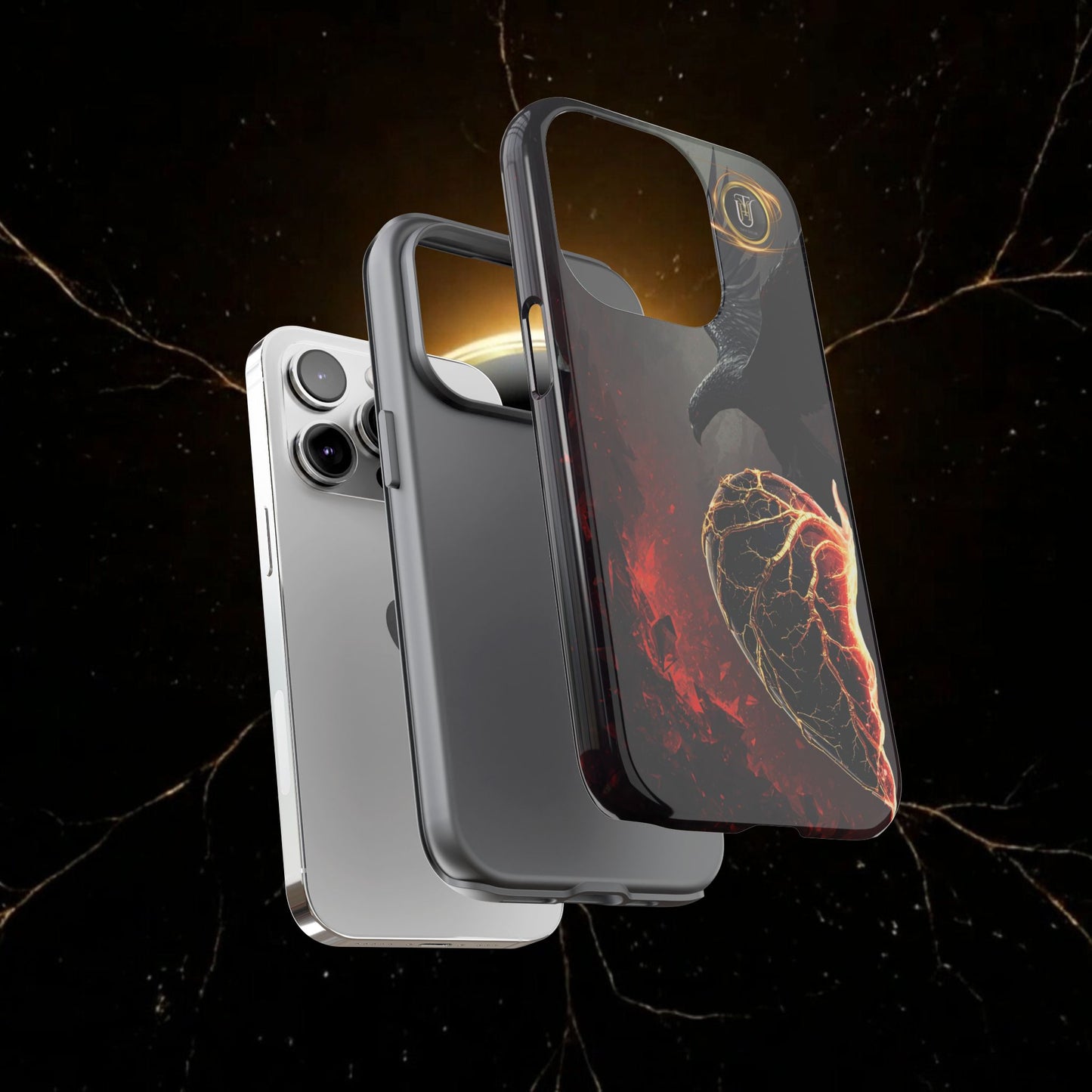 Couples Phone Case — Black Phoenix & White Dragon Heart Design (For Him)
