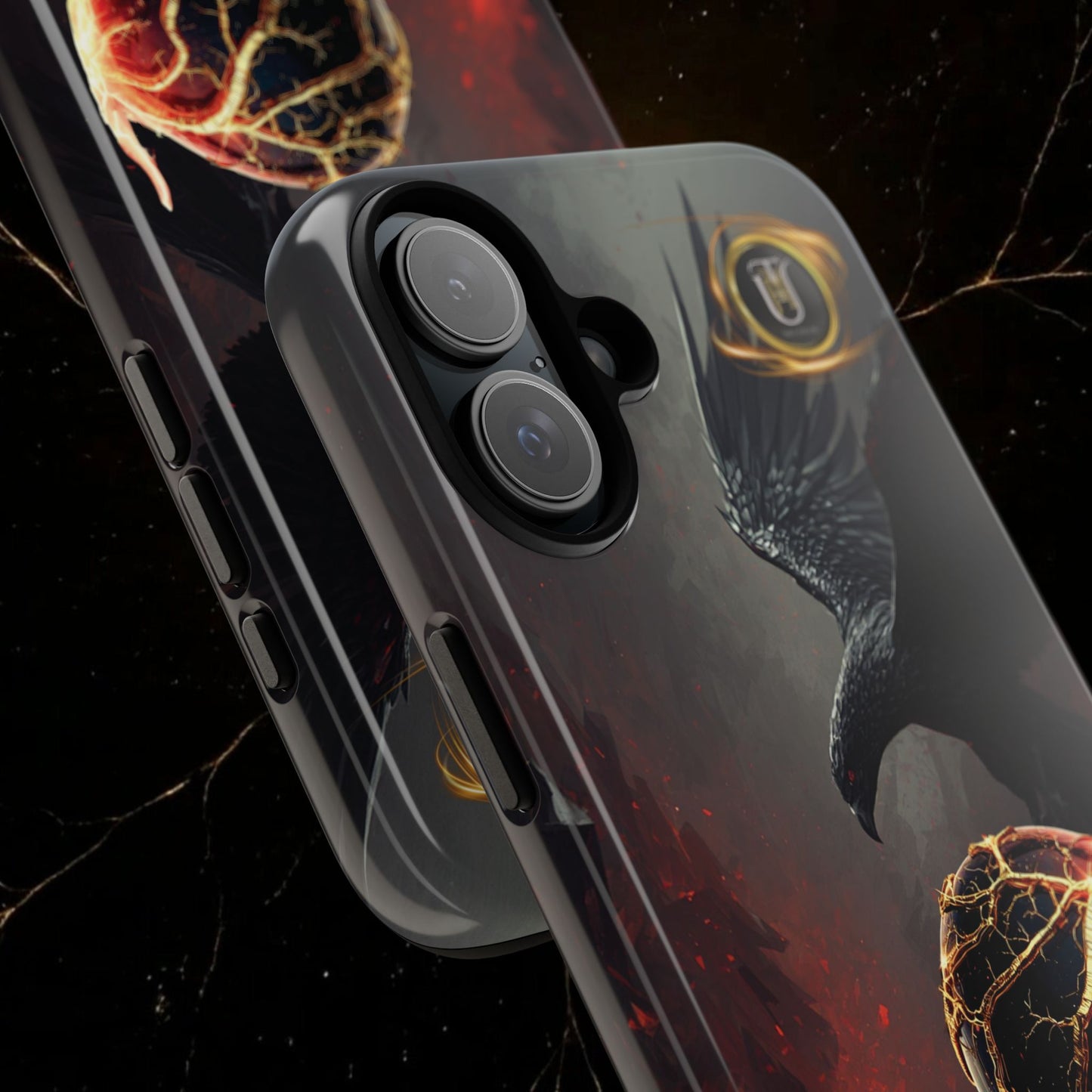 Couples Phone Case — Black Phoenix & White Dragon Heart Design (For Him)