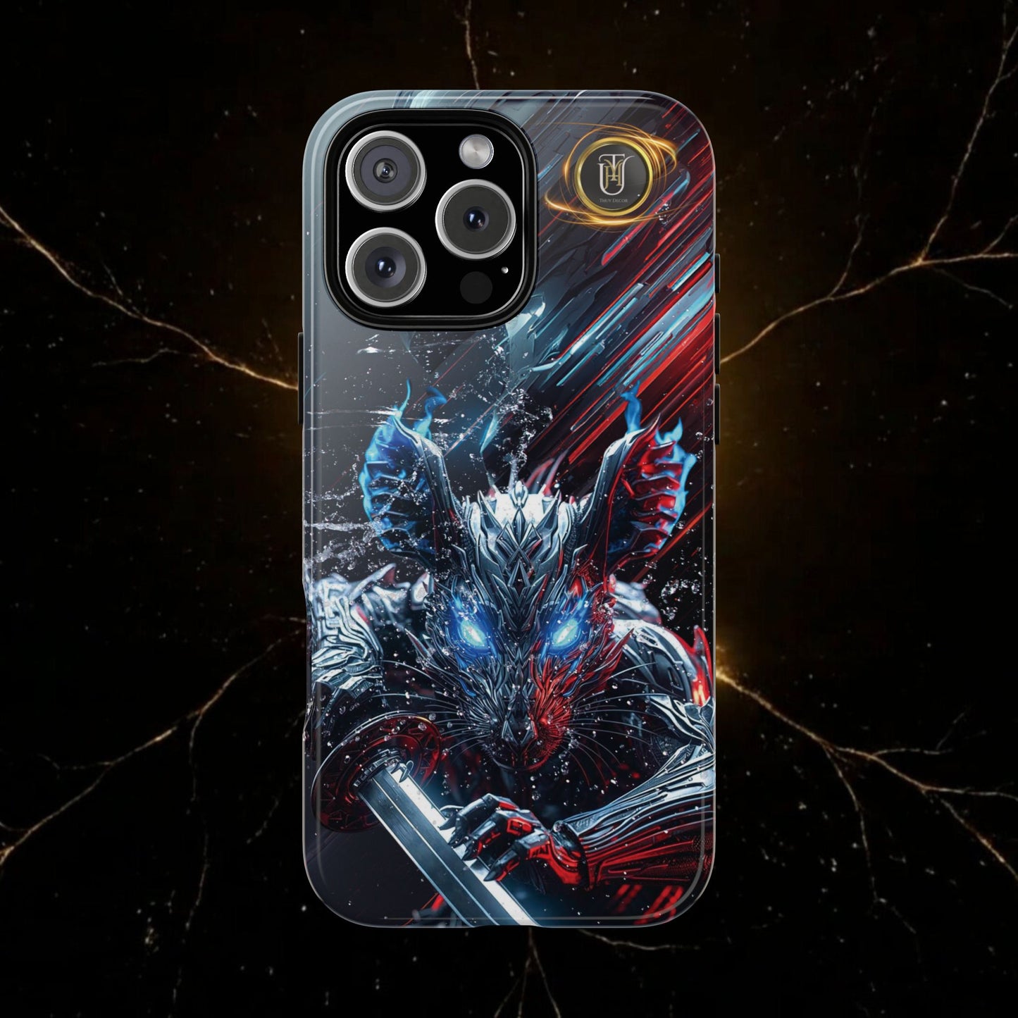 Lunar Metal Rat Samurai Phone Case — Warrior Rodent Armor Design