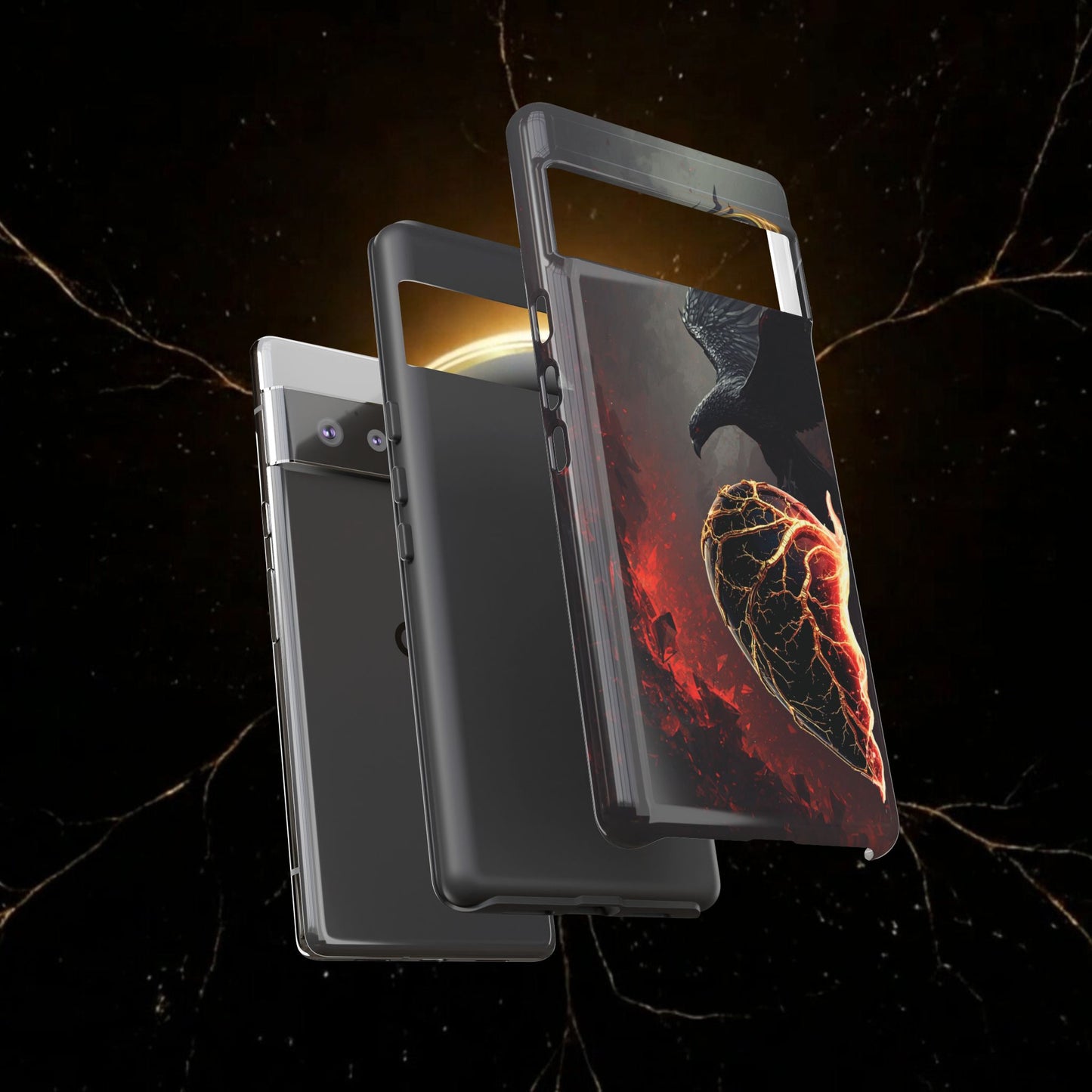 Couples Phone Case — Black Phoenix & White Dragon Heart Design (For Him)