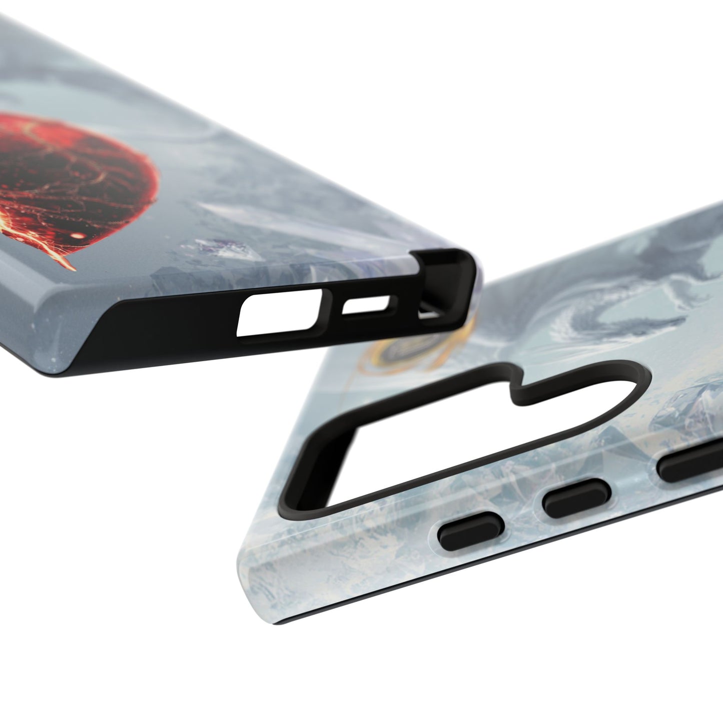 Couples Phone Case — Black Phoenix & White Dragon Heart Design (For Her))