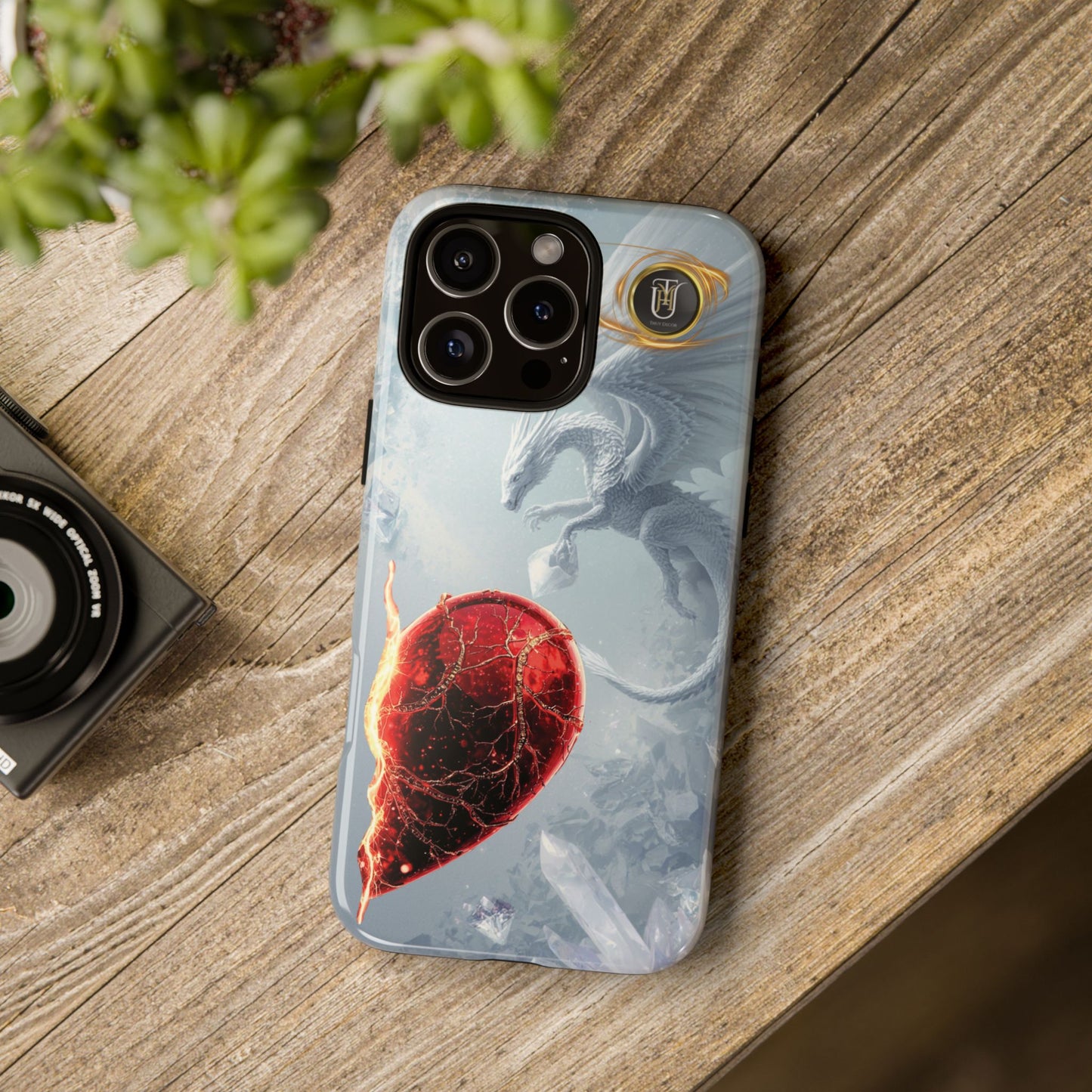 Couples Phone Case — Black Phoenix & White Dragon Heart Design (For Her))
