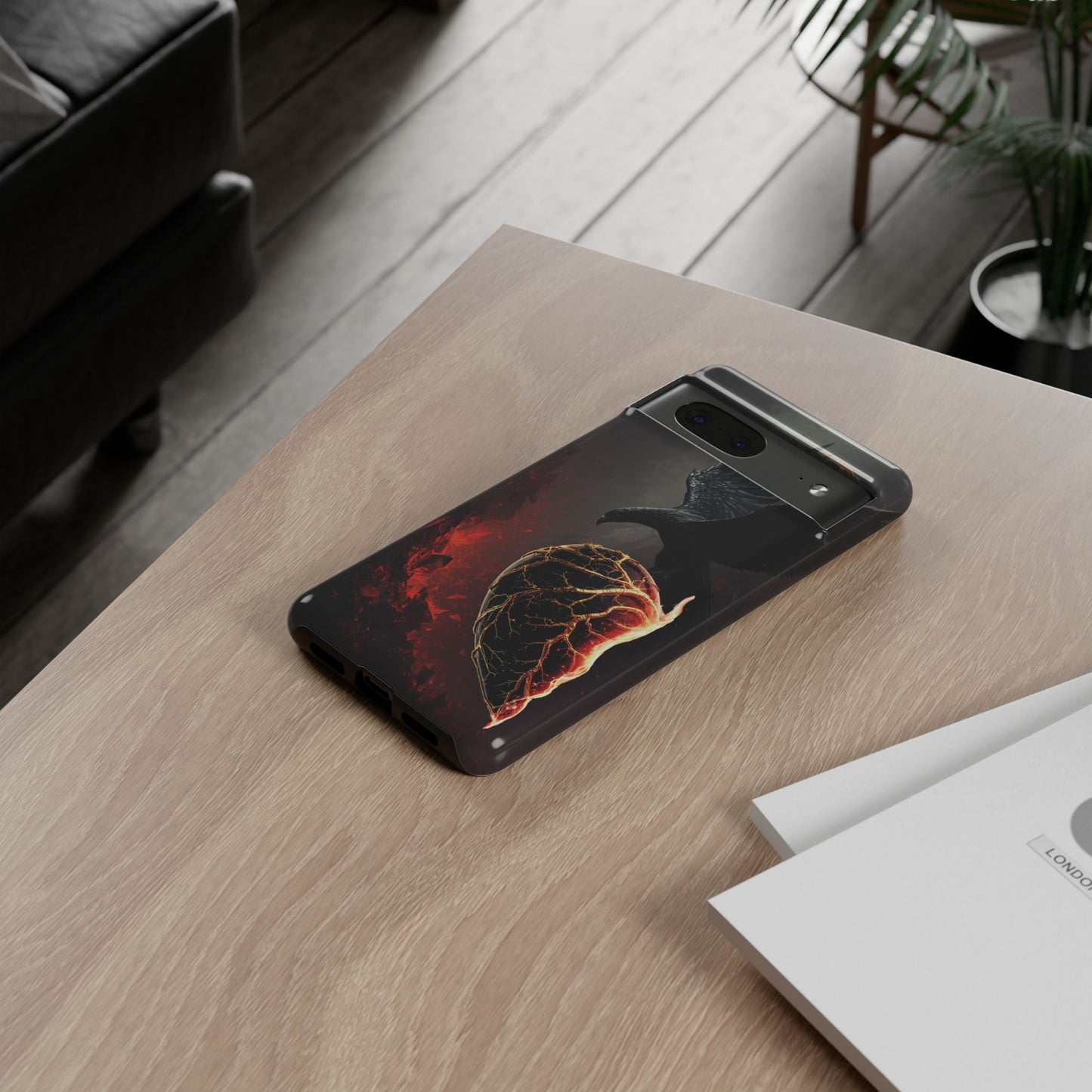 Couples Phone Case — Black Phoenix & White Dragon Heart Design (For Him)