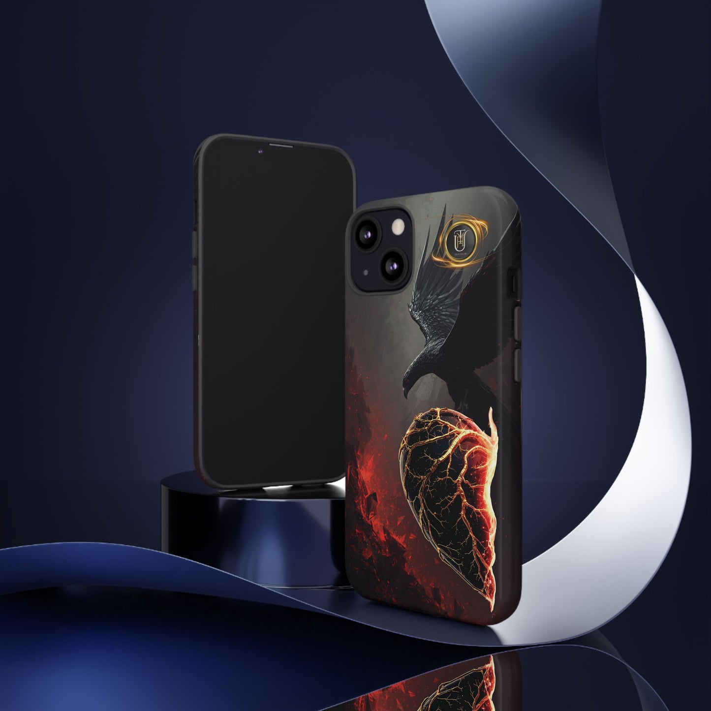 Couples Phone Case — Black Phoenix & White Dragon Heart Design (For Him)