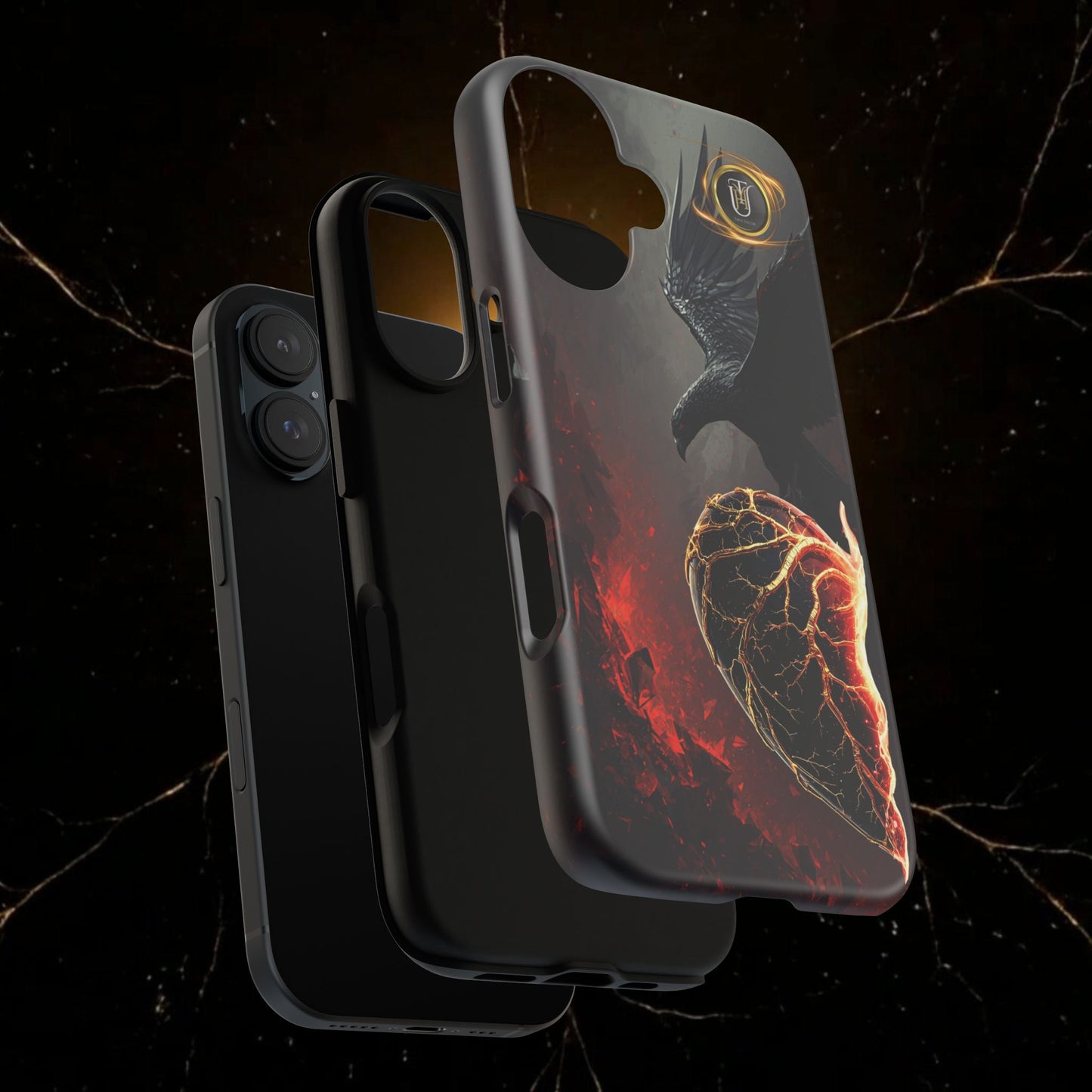 Couples Phone Case — Black Phoenix & White Dragon Heart Design (For Him)