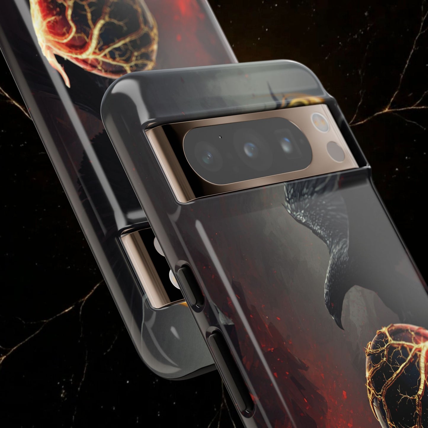 Couples Phone Case — Black Phoenix & White Dragon Heart Design (For Him)
