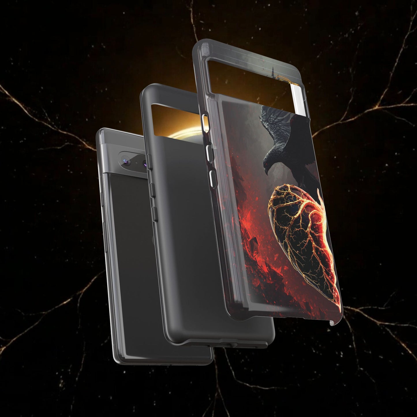 Couples Phone Case — Black Phoenix & White Dragon Heart Design (For Him)