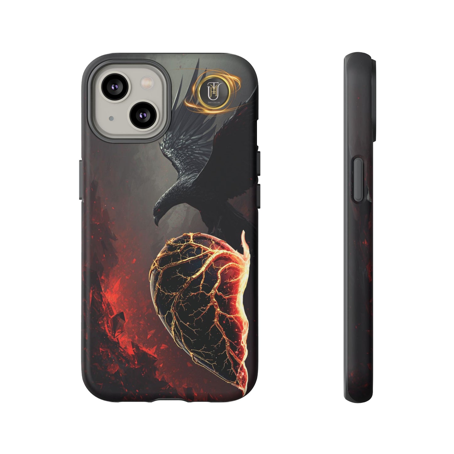 Couples Phone Case — Black Phoenix & White Dragon Heart Design (For Him)