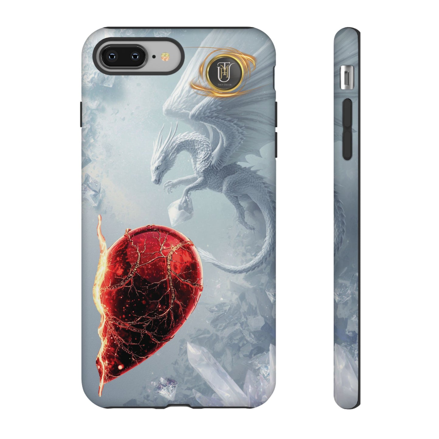 Couples Phone Case — Black Phoenix & White Dragon Heart Design (For Her))