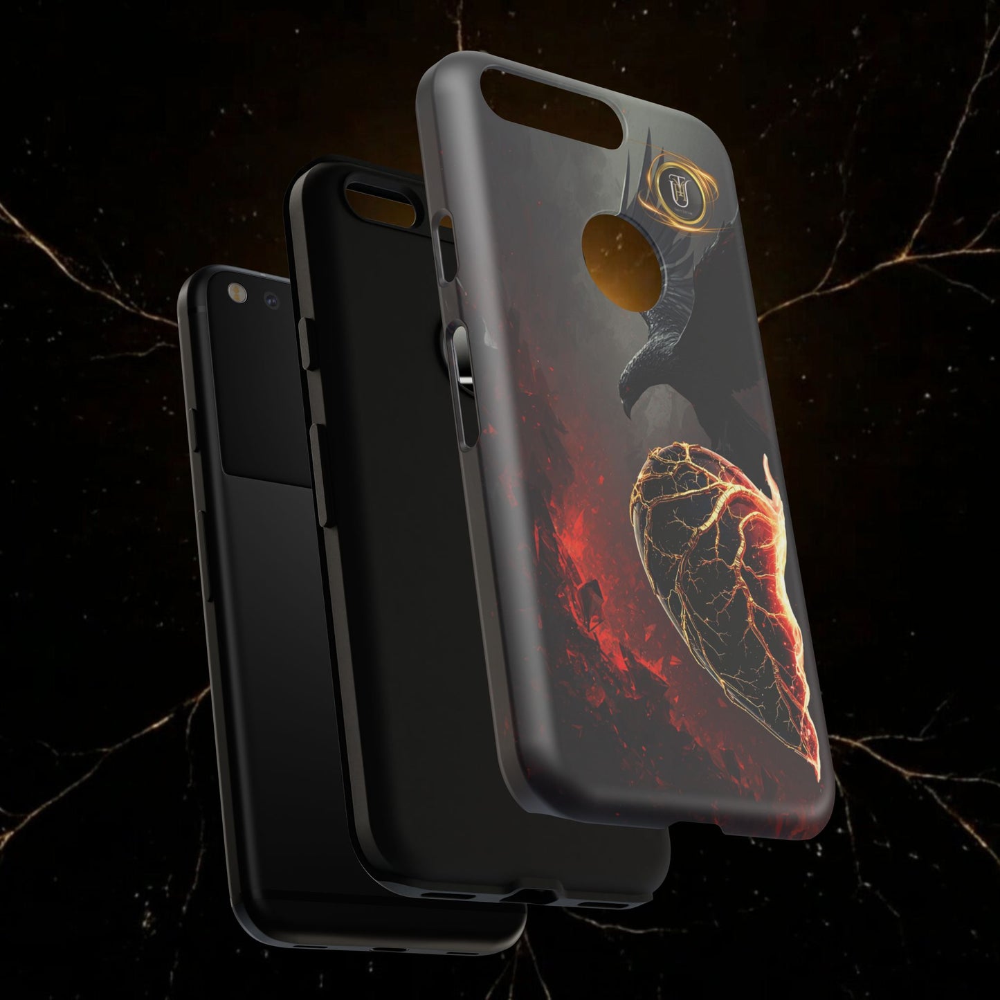 Couples Phone Case — Black Phoenix & White Dragon Heart Design (For Him)