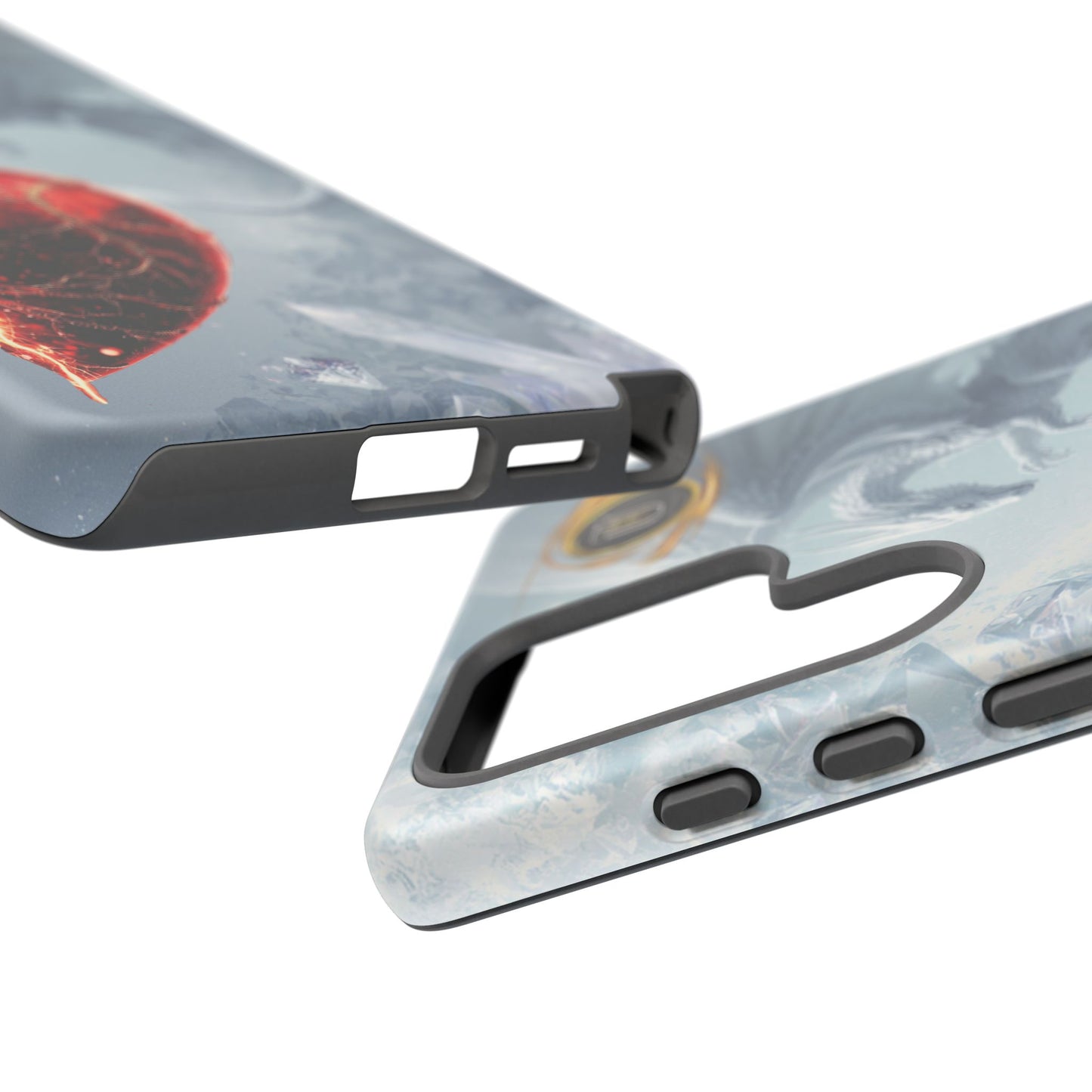 Couples Phone Case — Black Phoenix & White Dragon Heart Design (For Her))