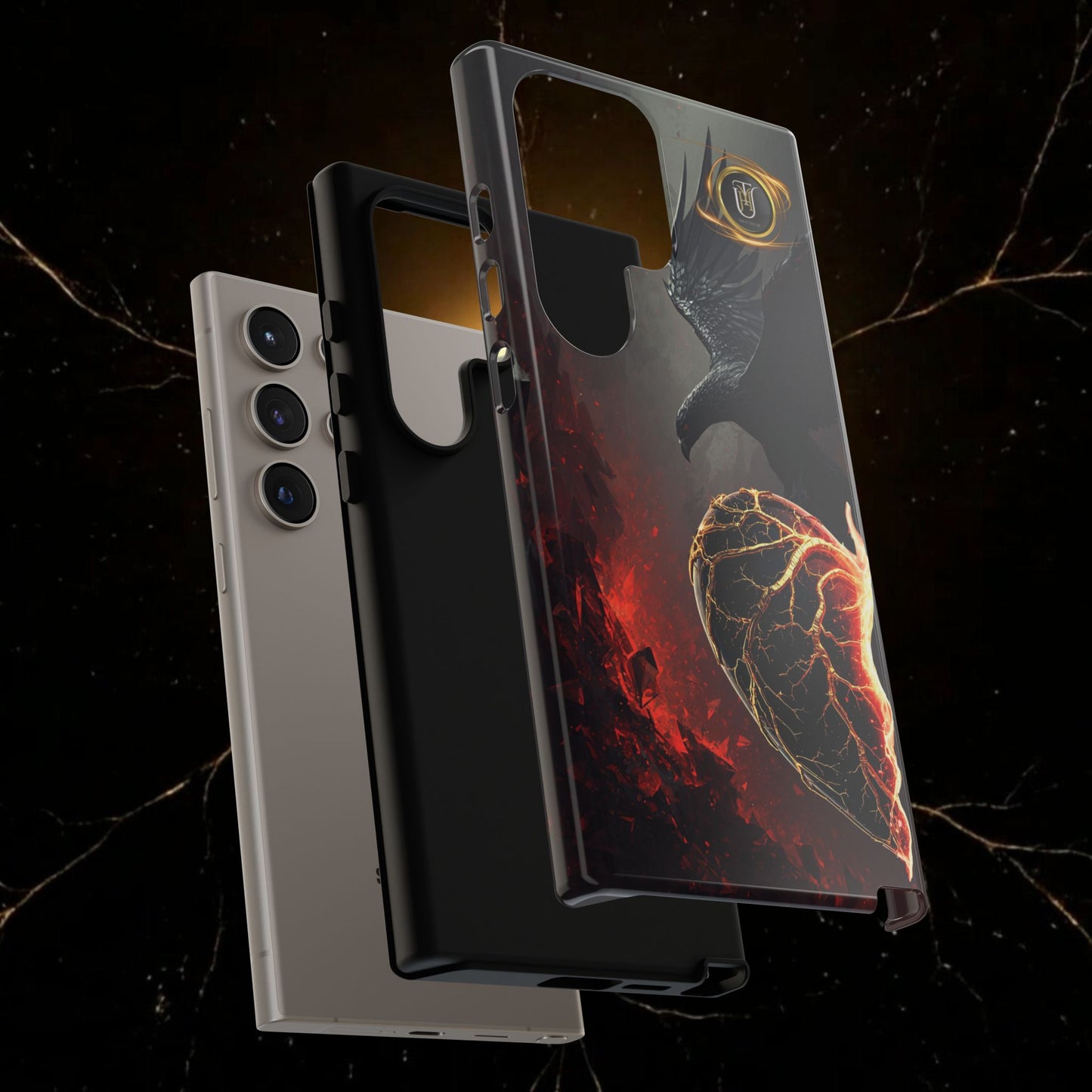 Couples Phone Case — Black Phoenix & White Dragon Heart Design (For Him)