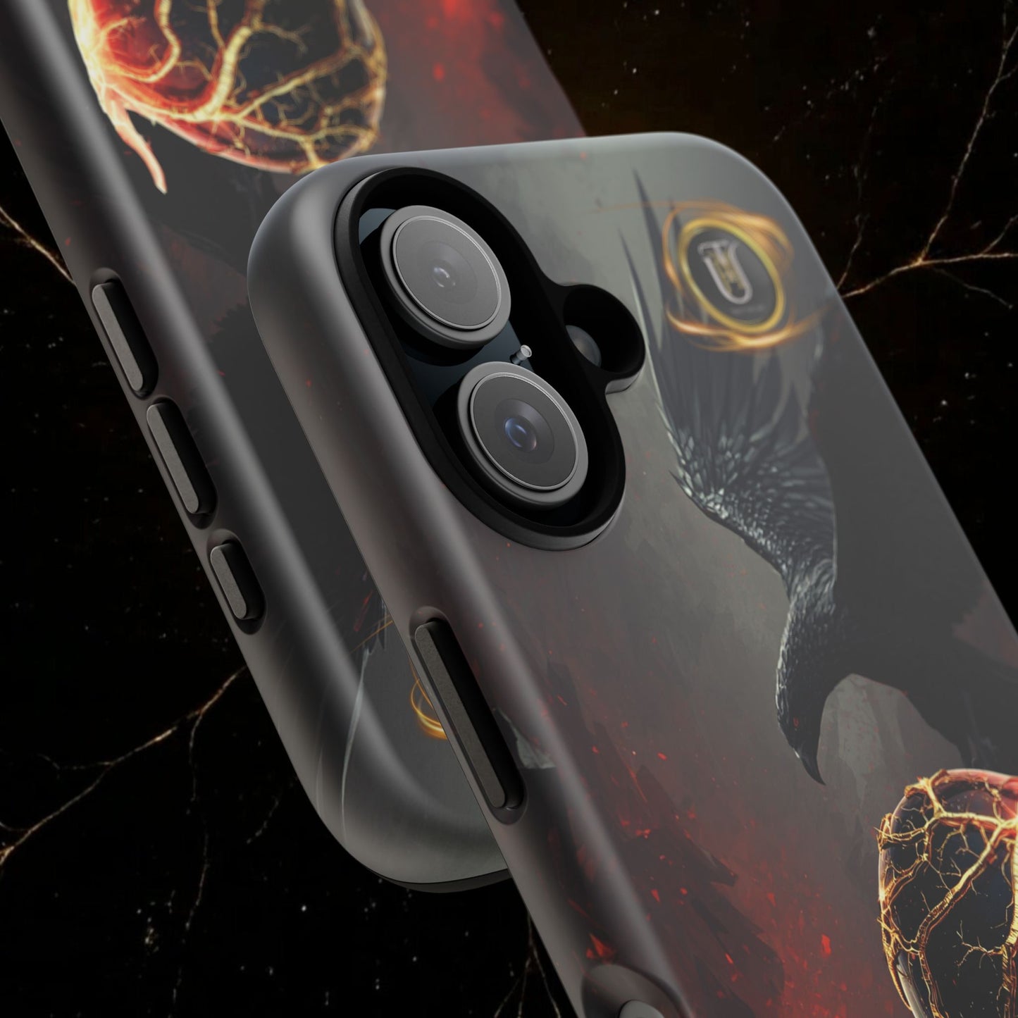 Couples Phone Case — Black Phoenix & White Dragon Heart Design (For Him)