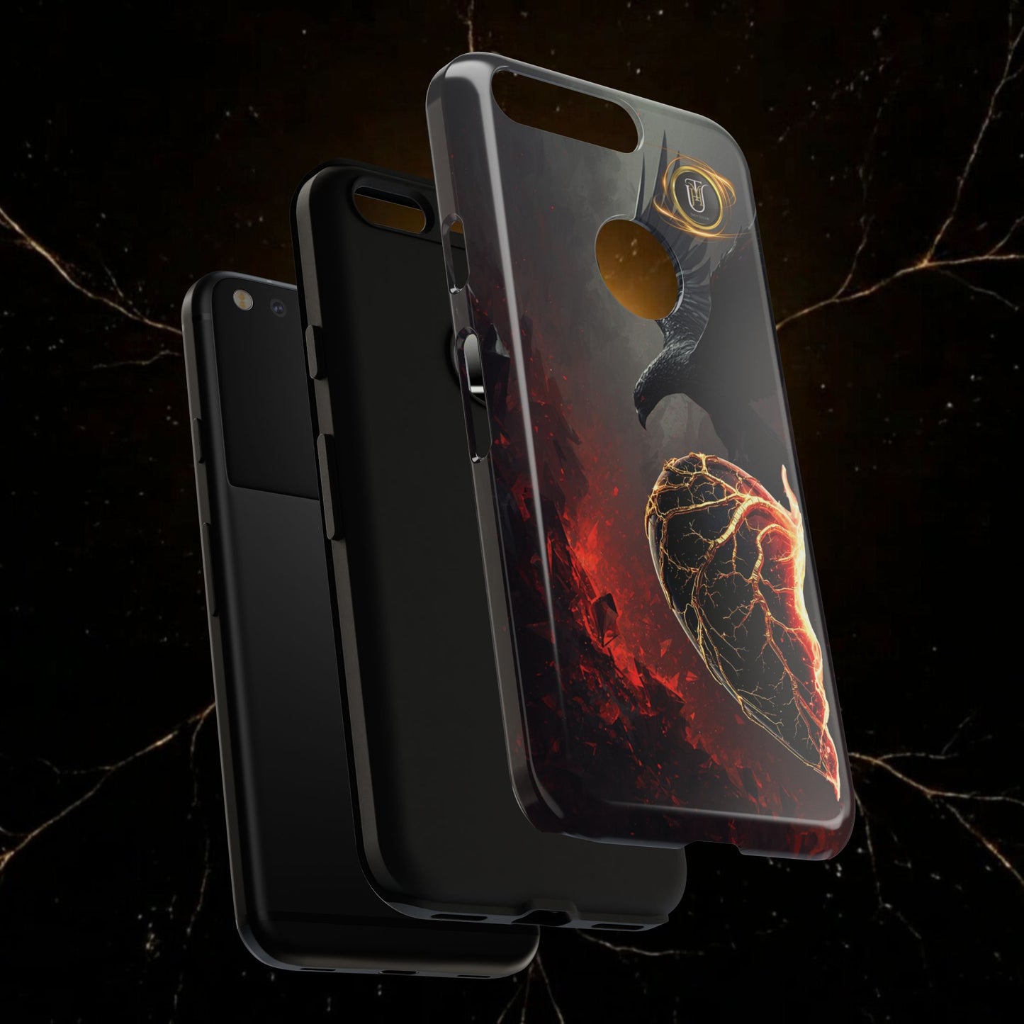 Couples Phone Case — Black Phoenix & White Dragon Heart Design (For Him)
