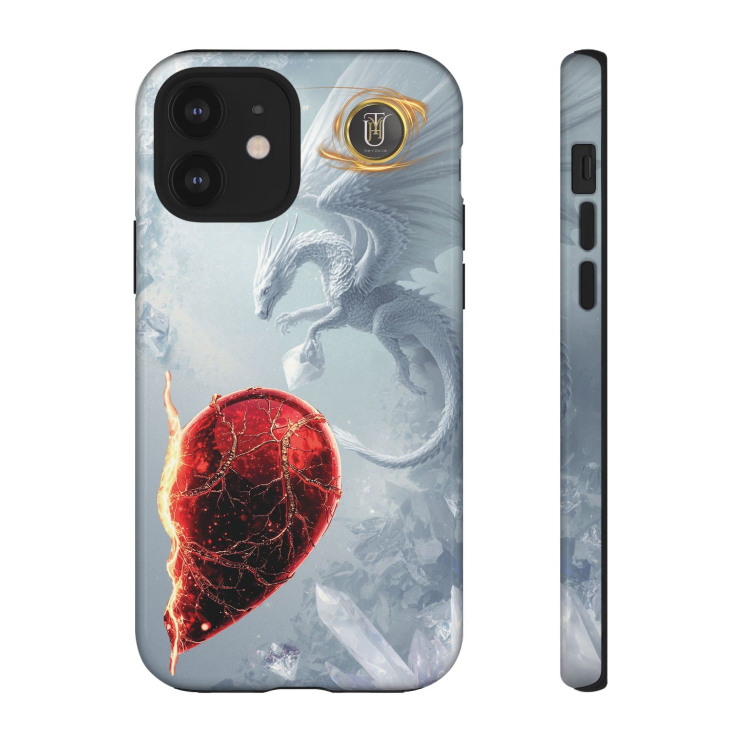 Couples Phone Case — Black Phoenix & White Dragon Heart Design (For Her))