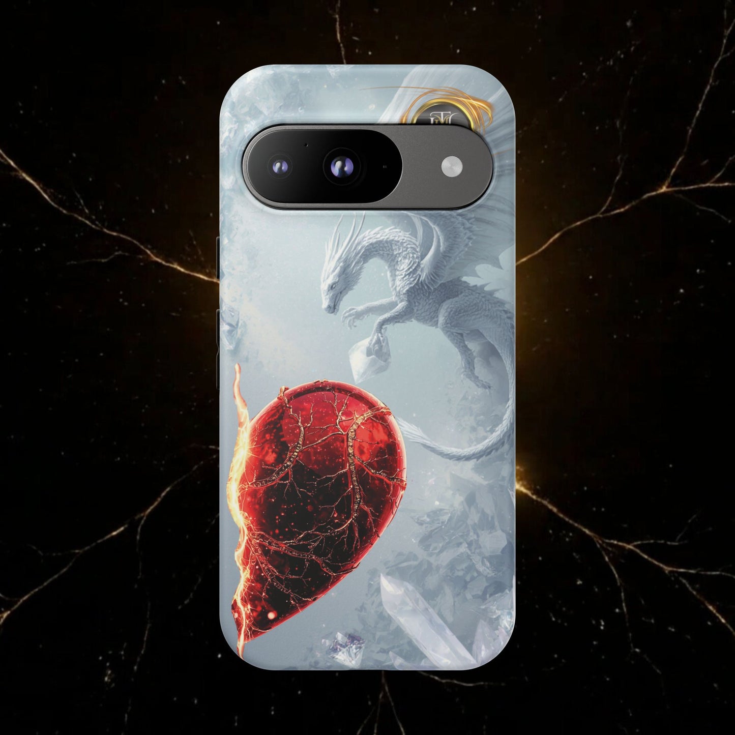 Couples Phone Case — Black Phoenix & White Dragon Heart Design (For Her))