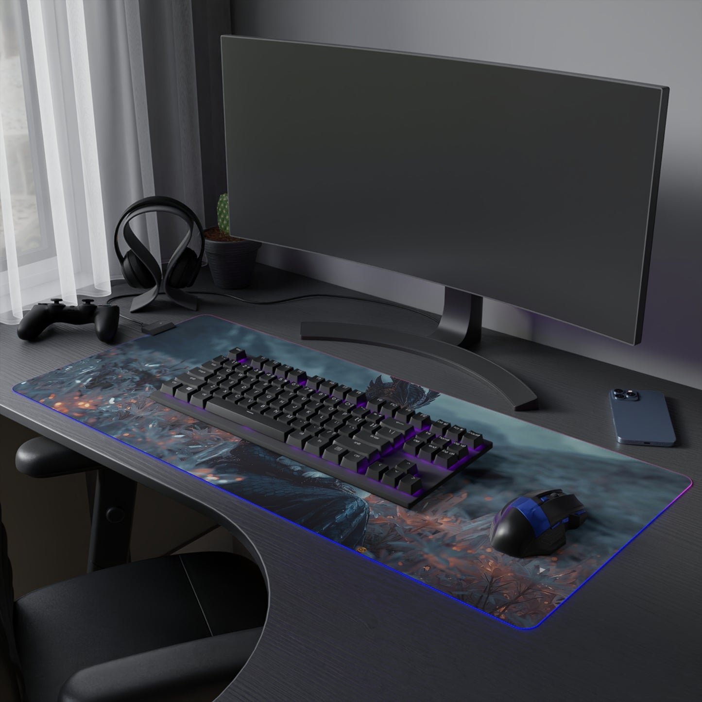 Lady Dragon & Rabbit Lunar Zodiac LED Gaming Mouse Pad — "Sleep My Friend"
