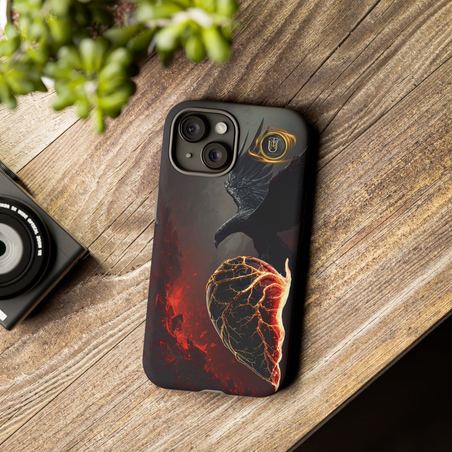 Couples Phone Case — Black Phoenix & White Dragon Heart Design (For Him)
