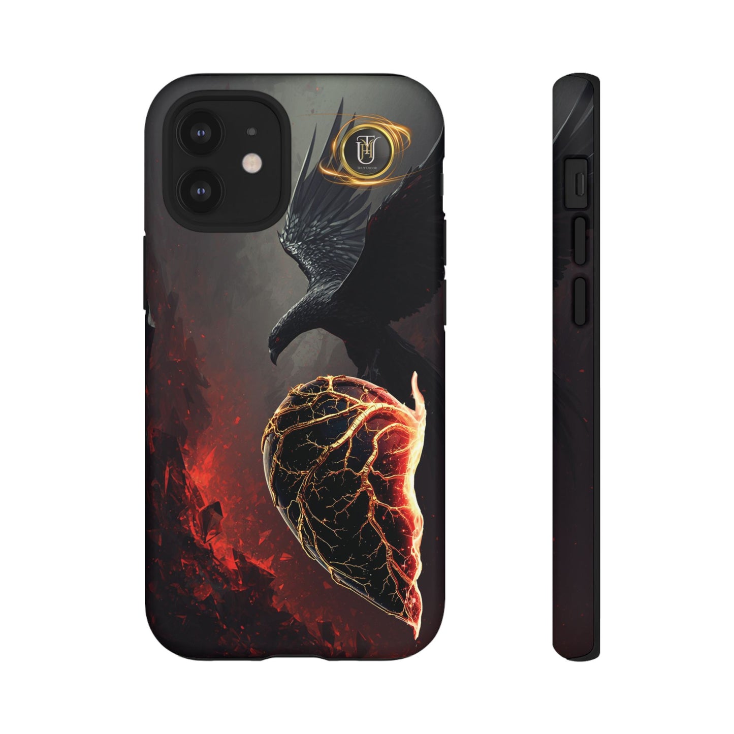 Couples Phone Case — Black Phoenix & White Dragon Heart Design (For Him)