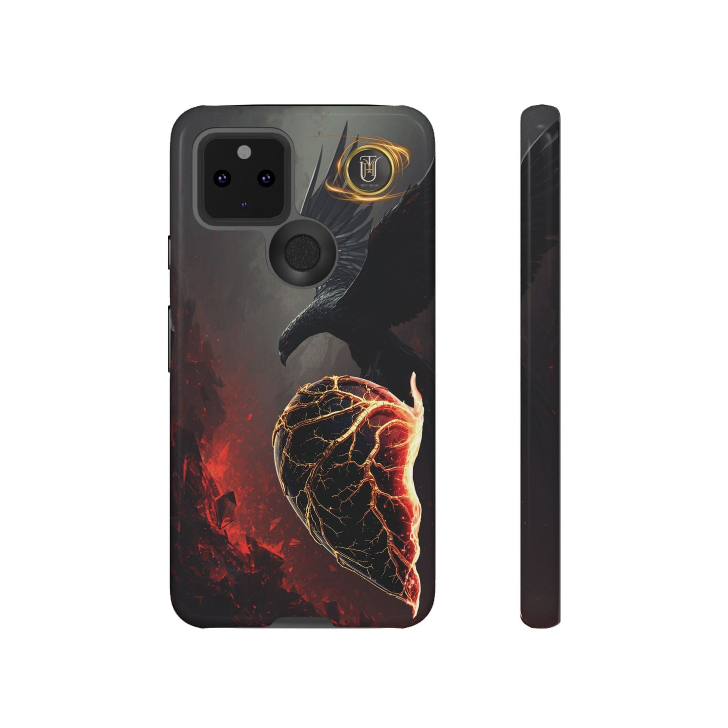 Couples Phone Case — Black Phoenix & White Dragon Heart Design (For Him)